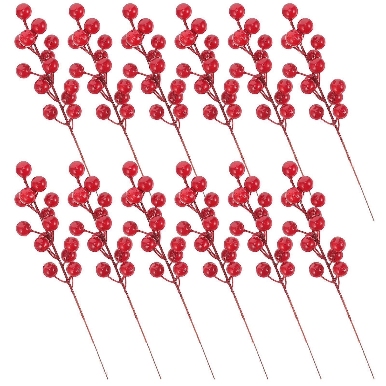 Artificial Red Berry Stems for Vase Decor and Table Centerpiece 12pcs Plastic Foams Wire 6.69 Inches