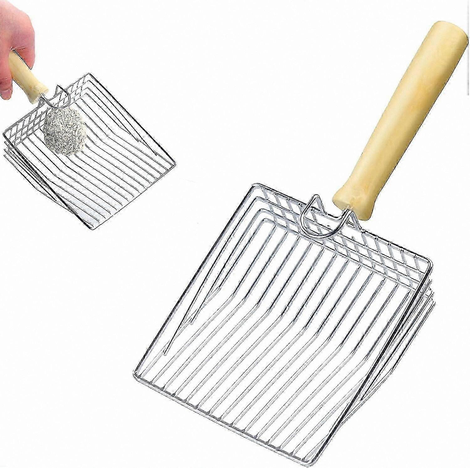 Metal Cat Litter Scoop with Wooden Handle, Durable Pooper Scoop for Easy Cleanup