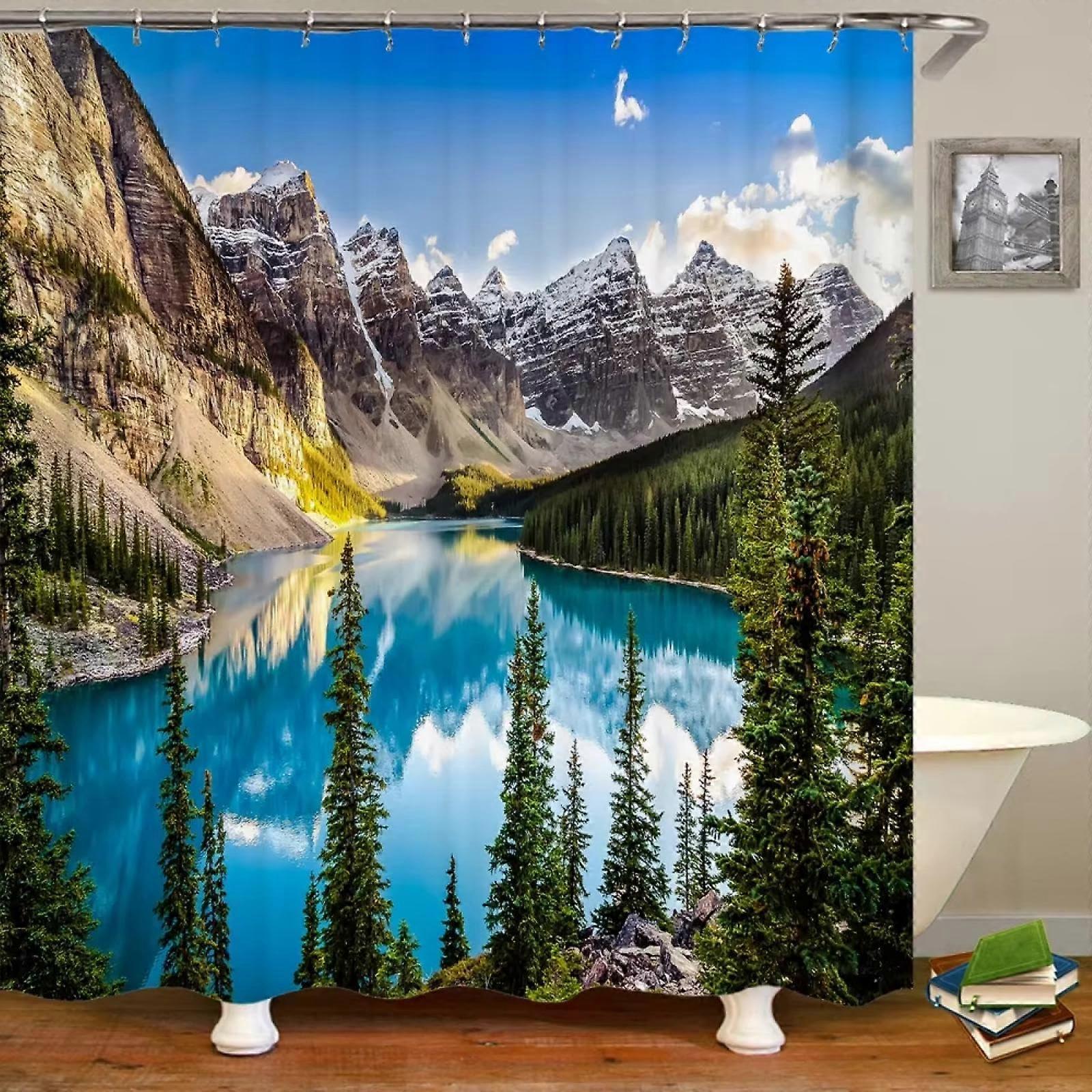 Shower Curtains Nature Forest Landscape Pattern Waterproof Polyester 80x220 cm Model 07 Includes Hooks