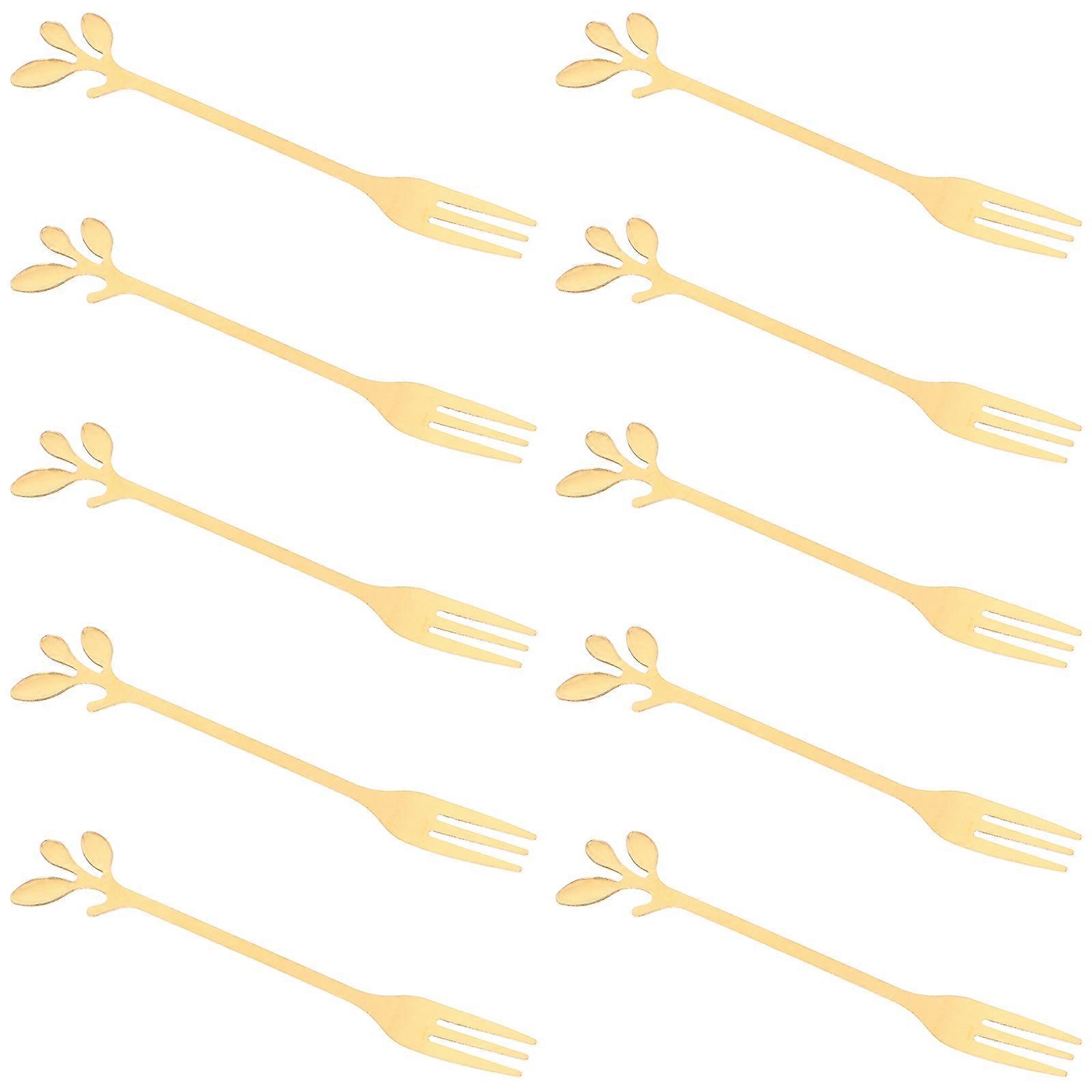 Elegant Gold Leaf Shape Mini Forks for Appetizers and Salads Stainless Steel Portable 10pcs