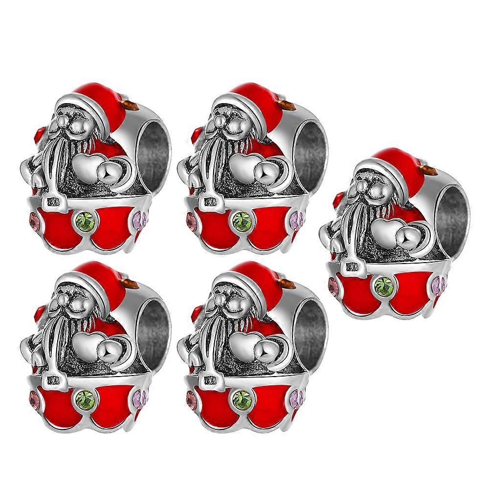 Christmas Beads 5Pcs Santa Claus Charms Jewelry Making Supplies For Girlfriend Red Durable Alloy For Unique Gifts