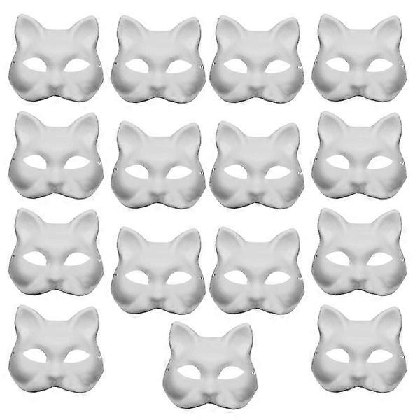 15pcs White Decorative Paintable Masks Half Face Cat Masks Halloween Party Blank Paper Plain