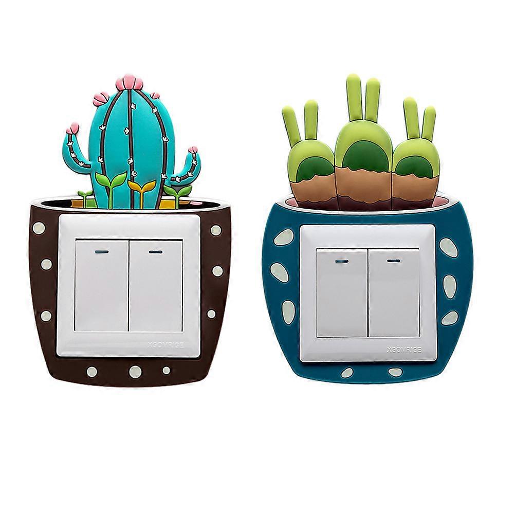 Cartoon Cactus Glow in the Dark Switch Sticker Protective Cover Assorted Color 5pcs
