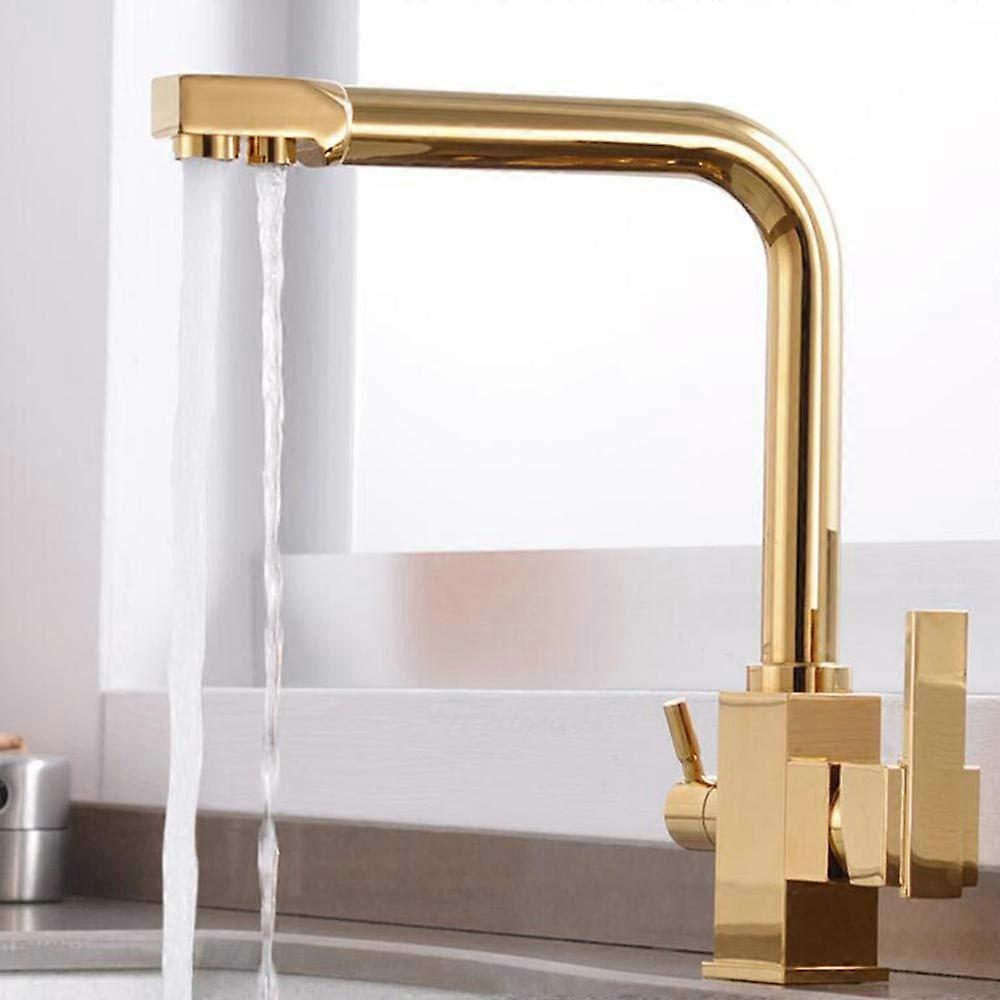 3way water filter faucet, kitchen faucets, 3in1 mixer tap, brass, hot and cold water purification, filtration, rotating faucet, gold