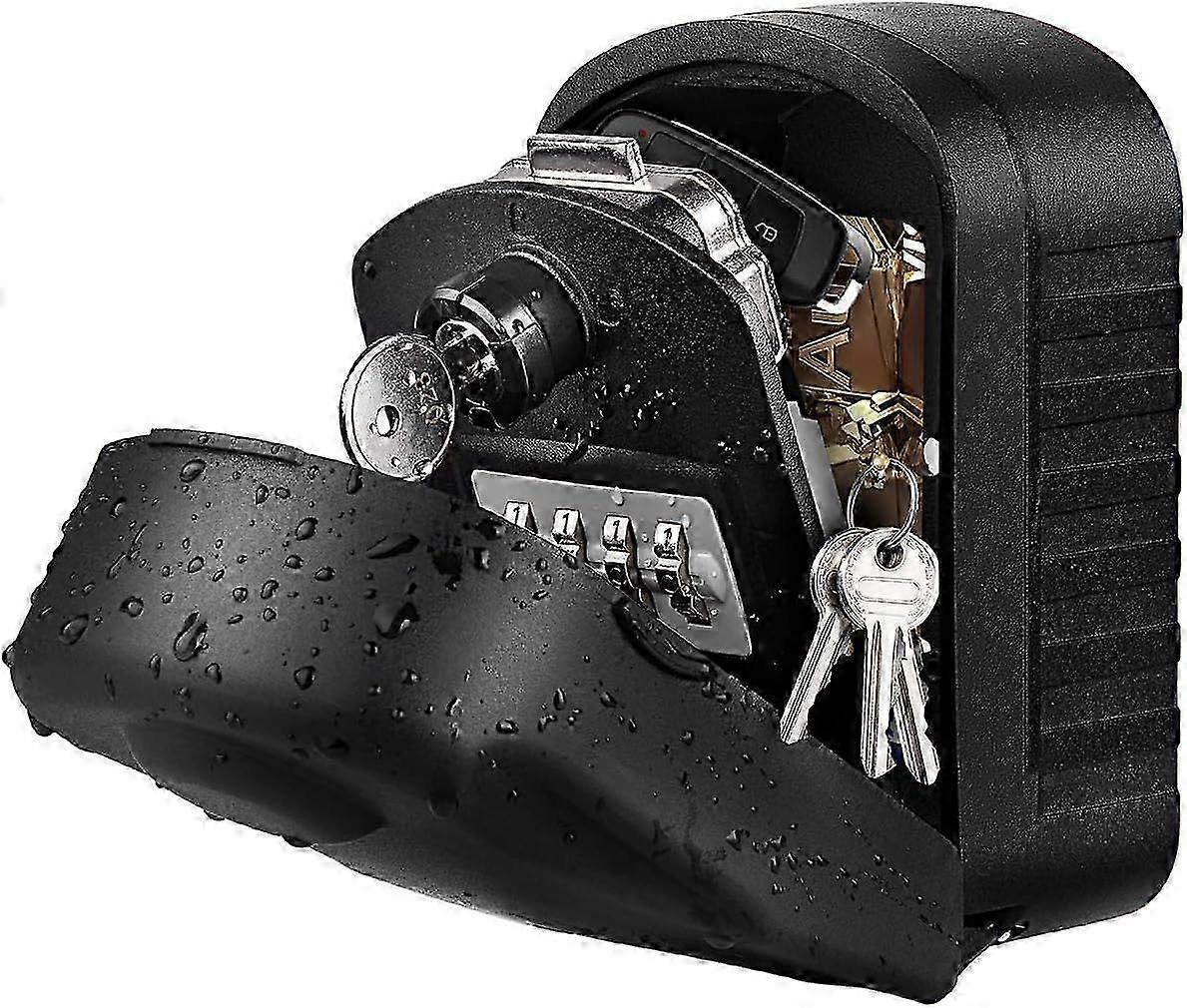 Secure Key Box Large Key Box with Code & Emergency Keys, Wall-Mounted Key Box with Outdoor Protective Cover(Black)