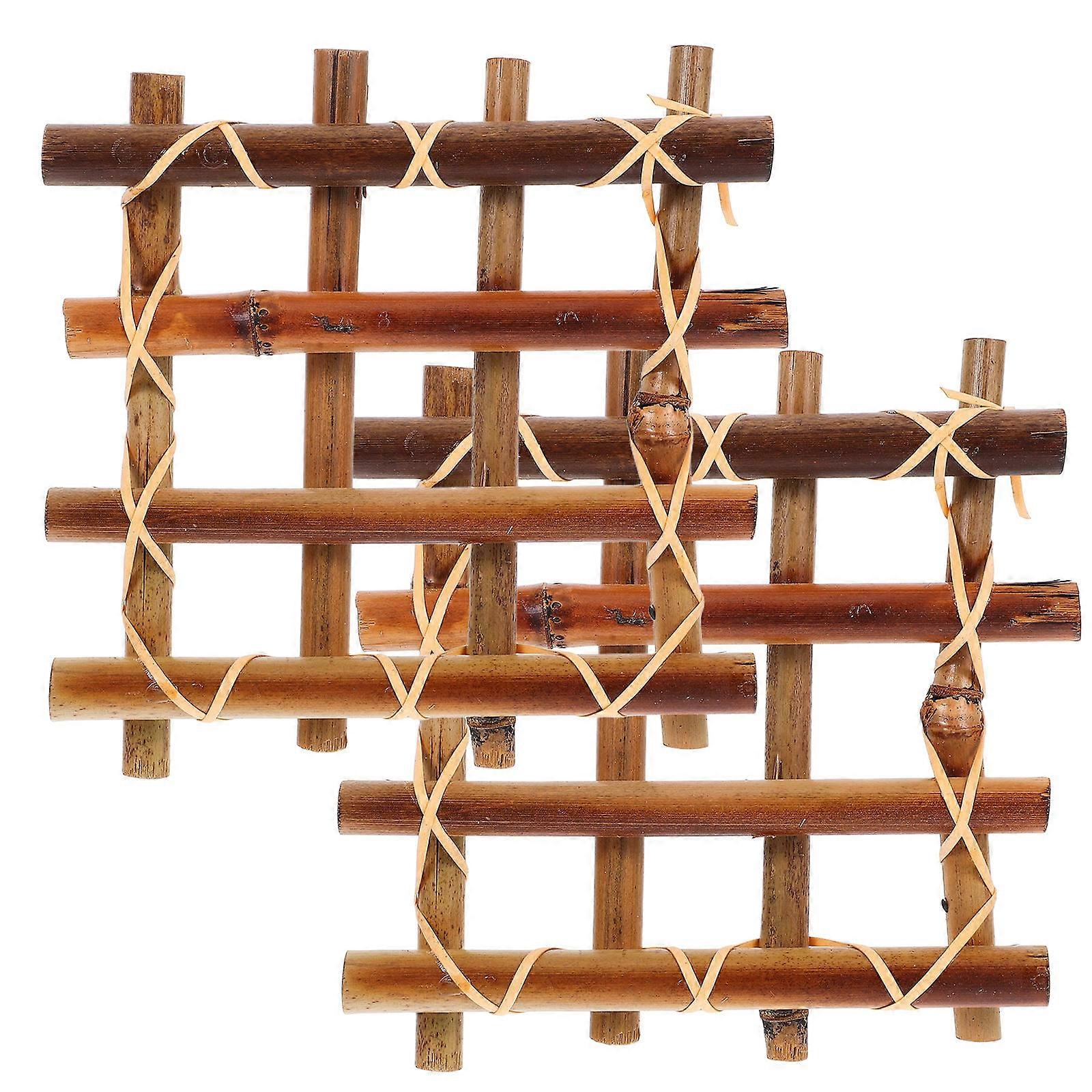 Brown Bamboo Mini Fence for Decoration with Aesthetic Grid Design and Versatile Use 2pcs 0.5x0.3m