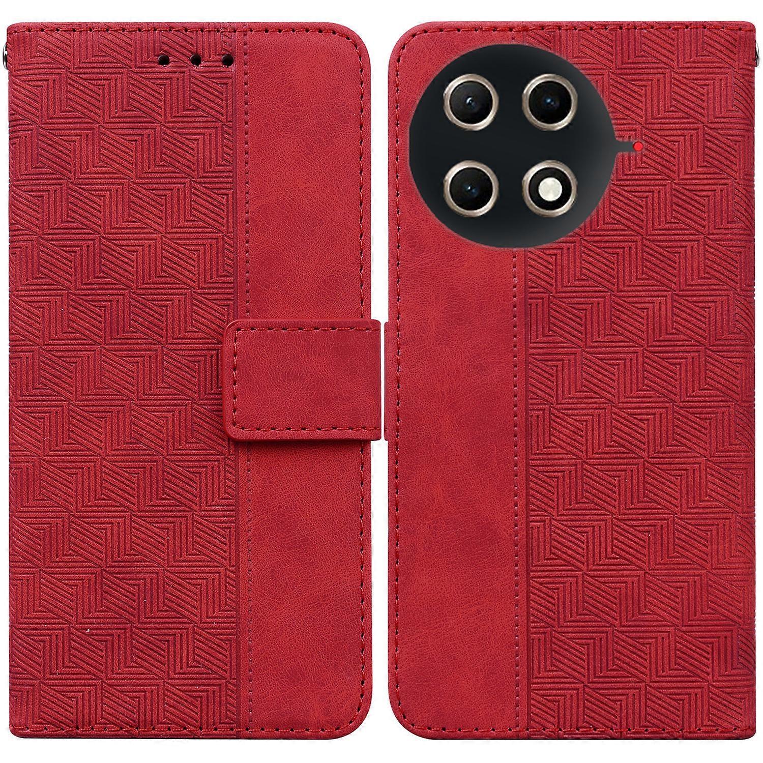 TKdaddy ل TECNO Camon 30S 4G / 30S Pro 4G جراب نمط هندسي غطاء هاتف محفظة جلدي مع حزام معصم أحمر