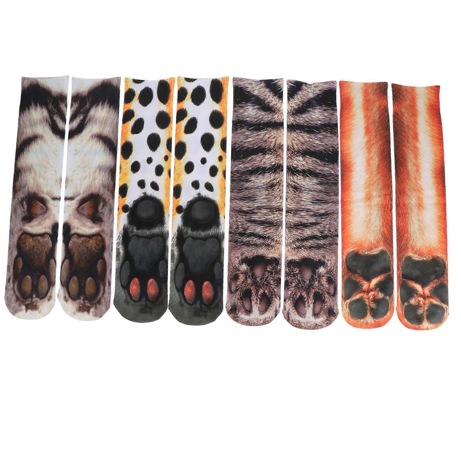 Assorted Color Animal Paws Socks 4 Pairs Machine Washable Accessories For Parties Size 40X8.5CM