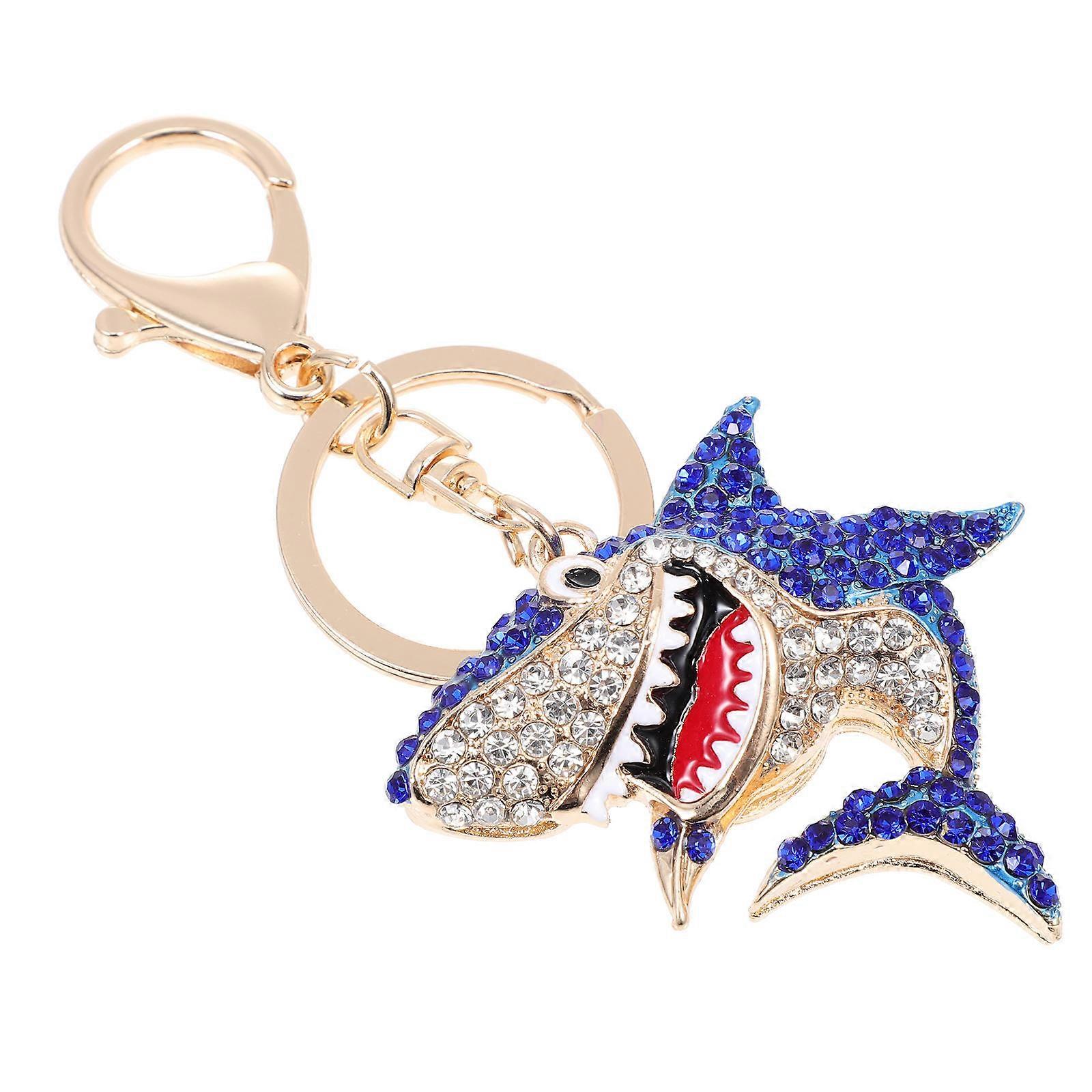 Blue Rhinestone Shark Hanging Ornament for Car Key Pendant Decor Made of Zinc Alloy and Rhinestone