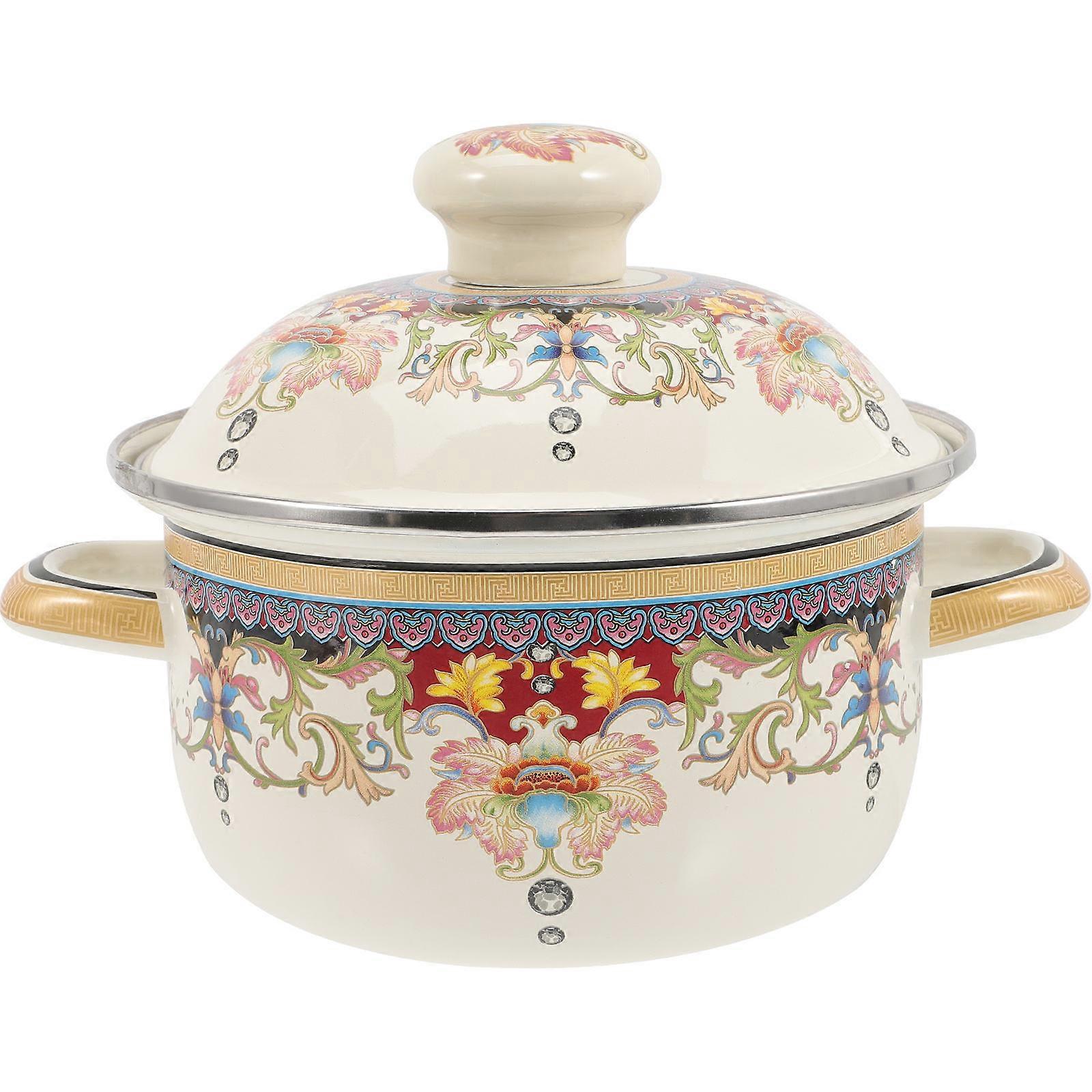 Home Enamel Cookware Double Handles Heat Transfer Cooking 1Pcs