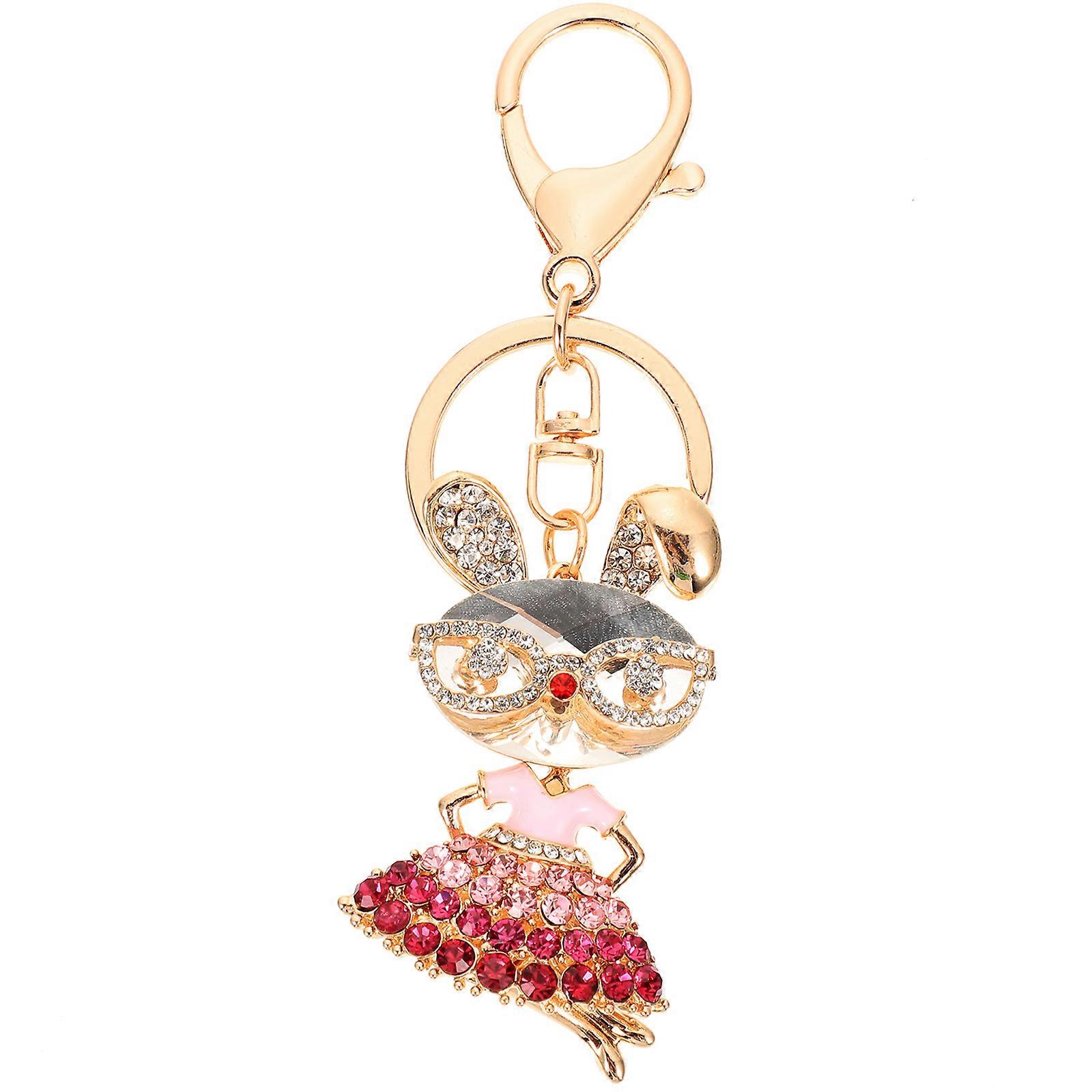 Lovely Rabbit Keychain with Shiny Metal for DIY Pink Color Fits Keys and Bags