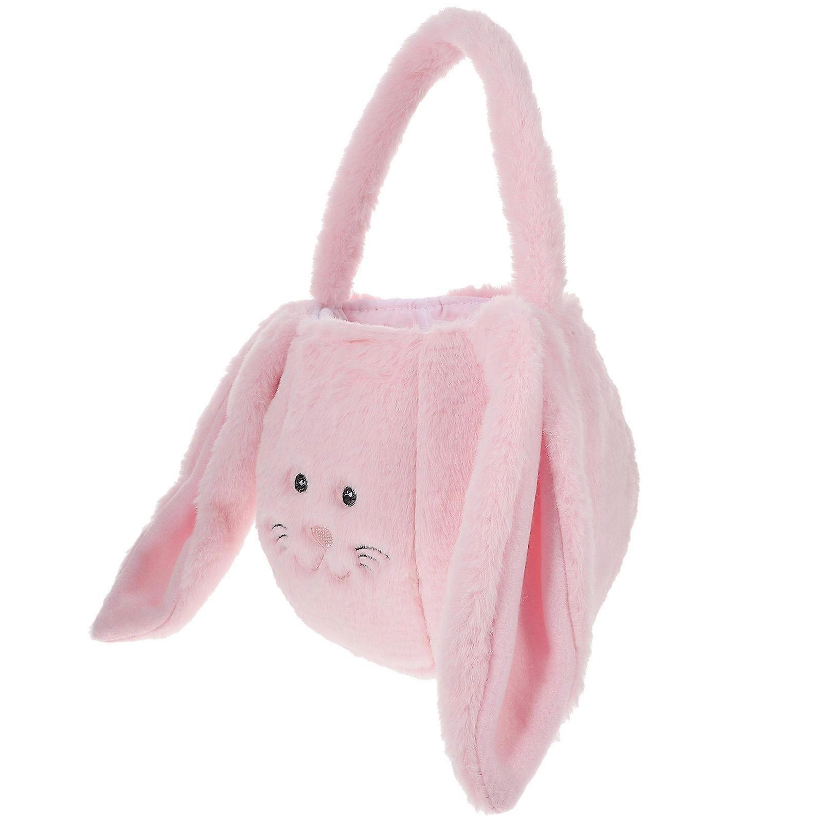 Bunny Themed Candy Bags Easter Party Bags with Handles for Kids Made of Plush Cloth in Pink Suitable for Storing Gifts 1Pcs