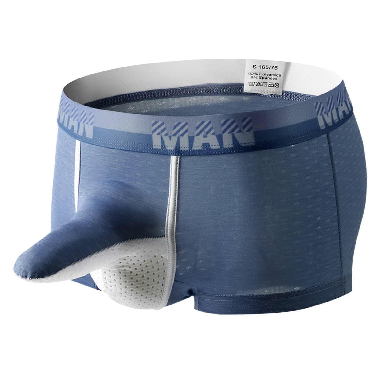 Boxer Shorts Herren, Weiche Mittlere Taille Unterwäsche, Klassische Trunks in Blau, Stretch Herren Unterhosen, Retroshorts