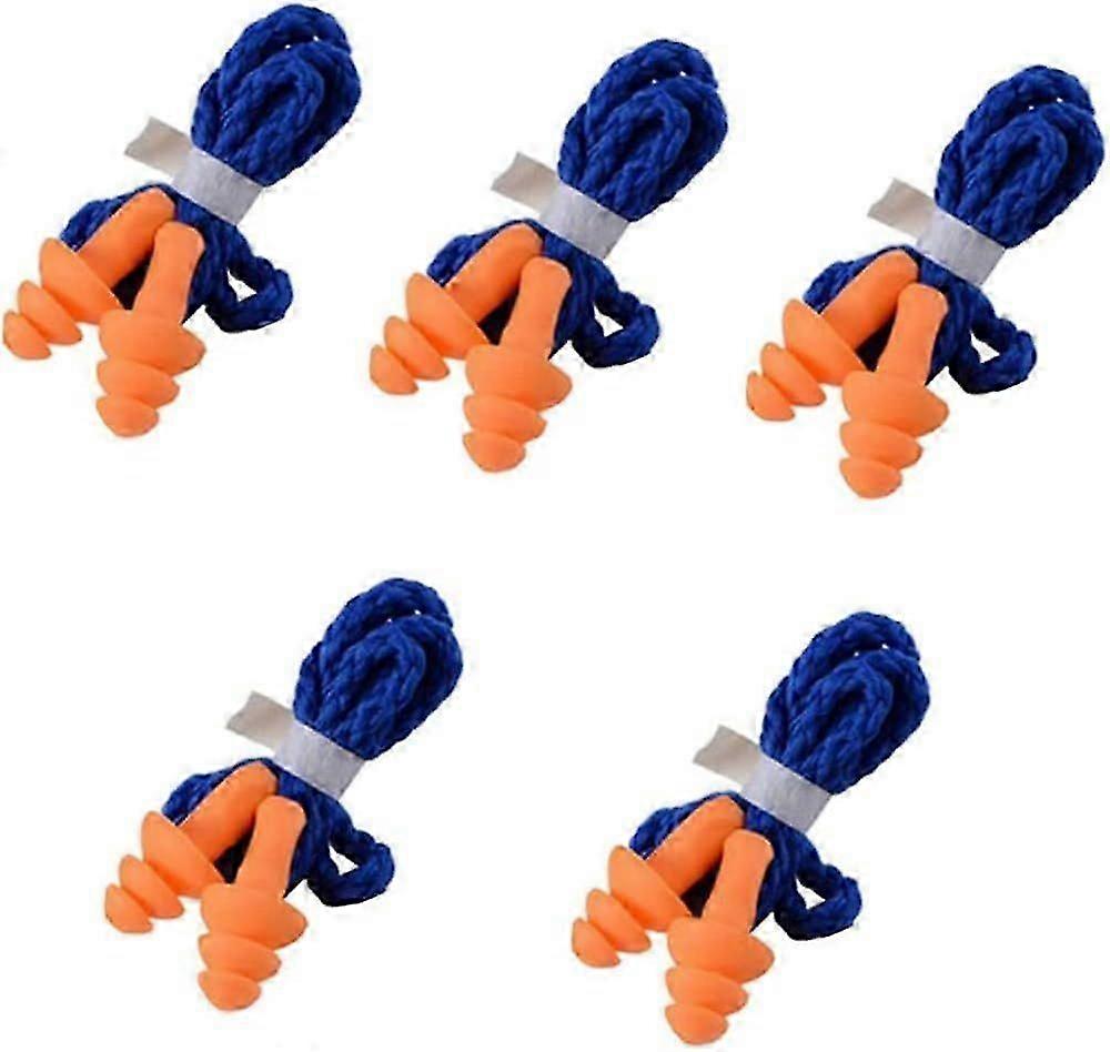 5 Pairs Ear Plugs with Cord, Tree Soft Safety Soft Silicone Ear Plugs Muffs Protection - Reusable, Blue-Orange