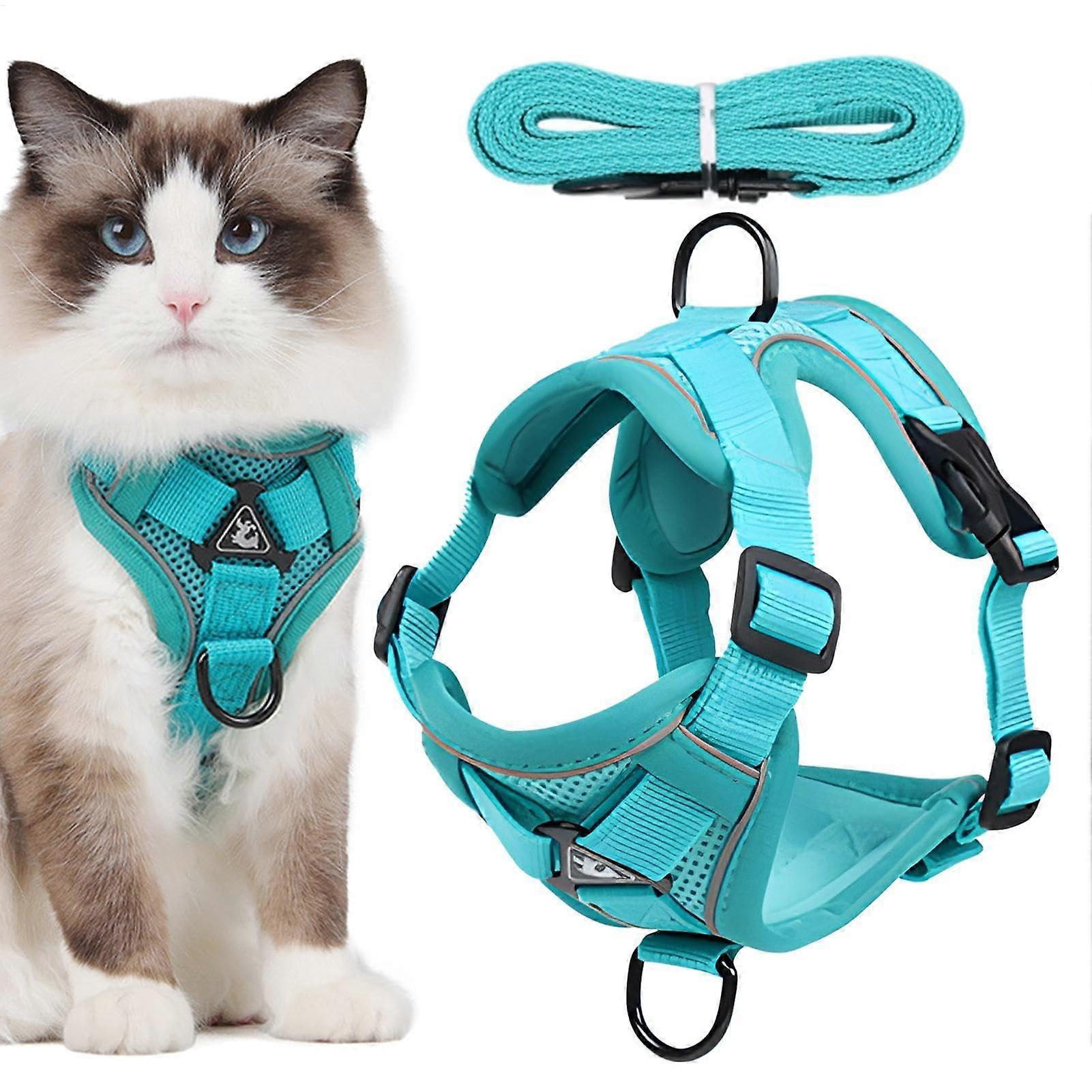 Cat Harness and Leash Set, Adjustable Soft Cat Vest for Kittens, Breathable Material, Sea Blue, Size M