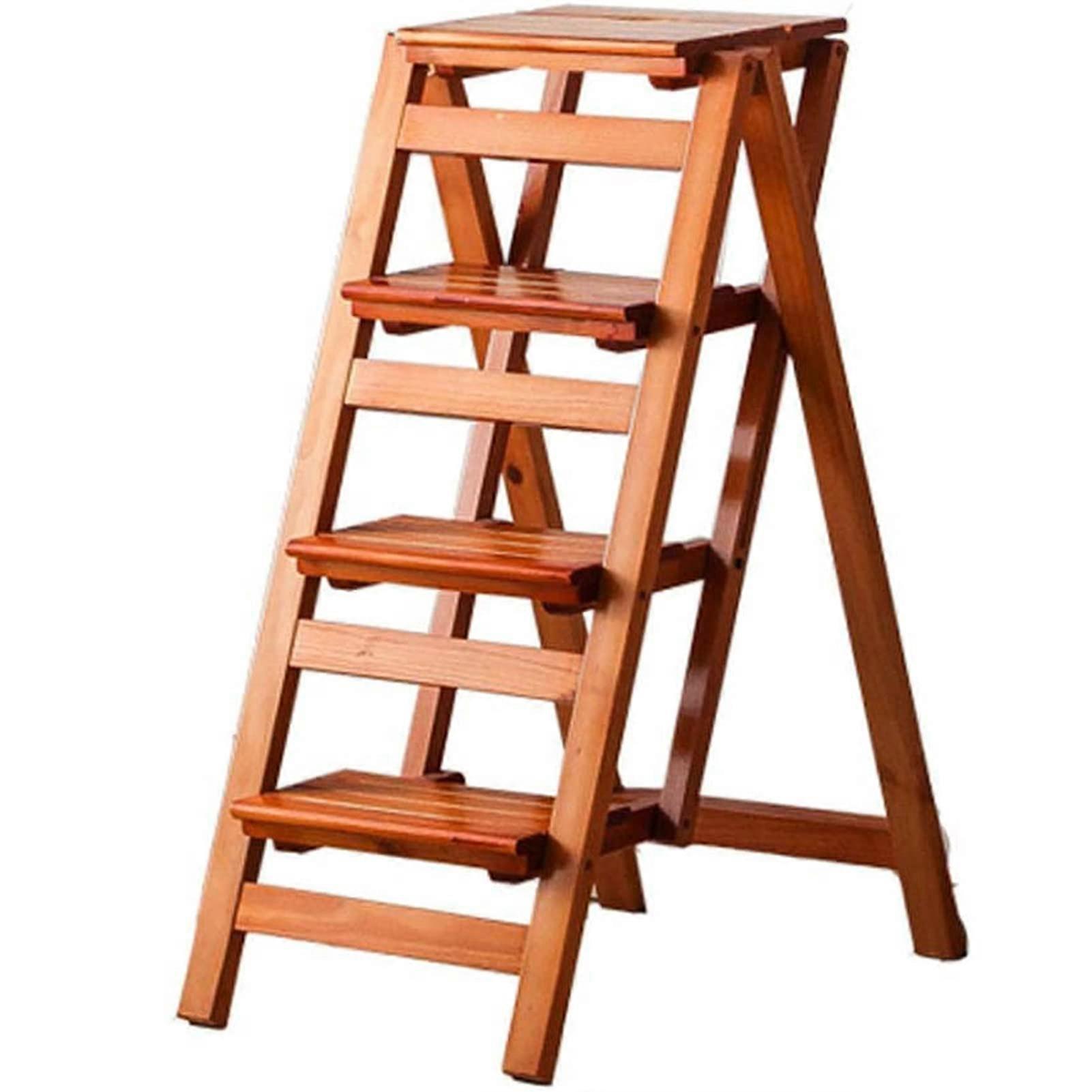 Fourstep folding wooden step stool, wooden folding step stool/ladder chair, multifunctional folding ladder stool, home library, climbing ladder