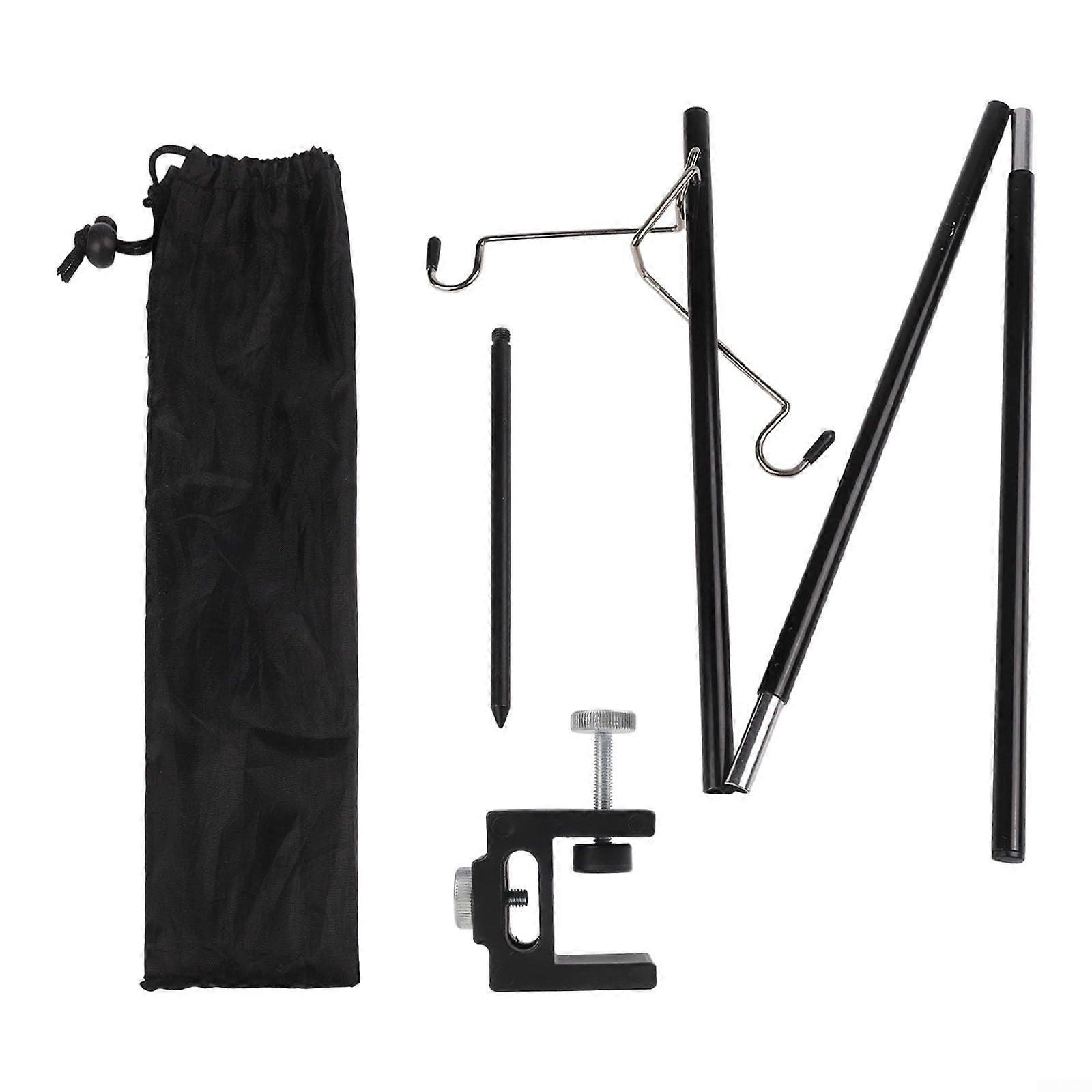Sturdy Lantern Stand With Hook For Camping And Fishing, 3 Double Hooks And Spike, Adjustable Height Steel Construction