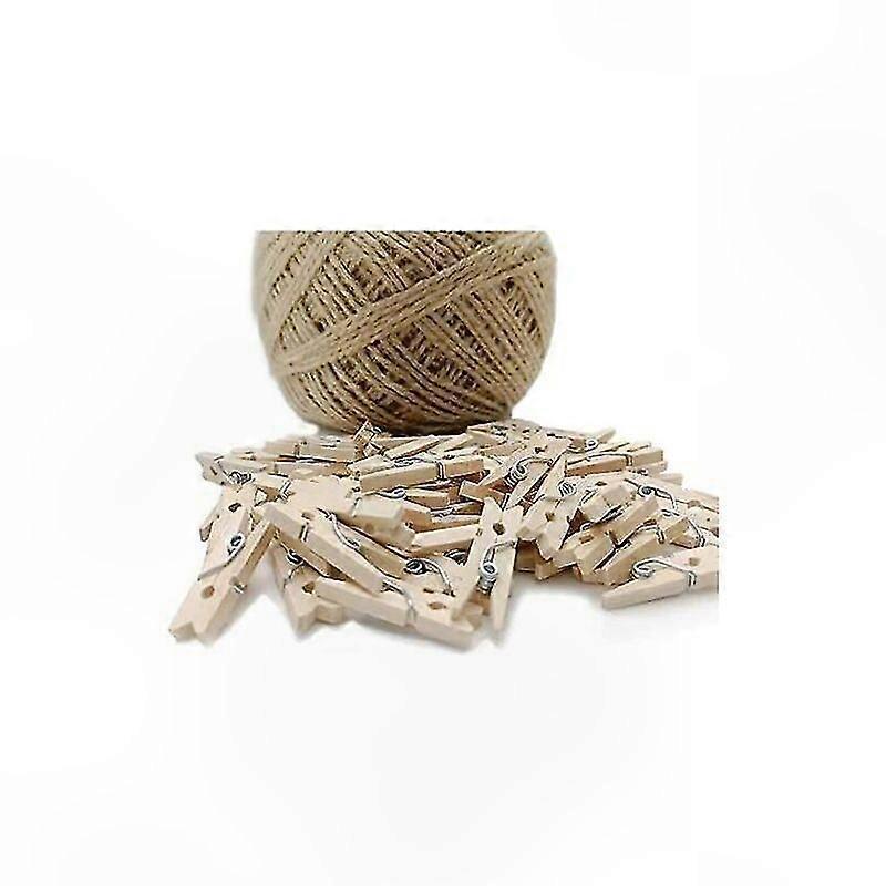 Mini Wooden Pegs and Twine Set for Crafts, DIY Projects, and Decorative Uses, 100 Pieces