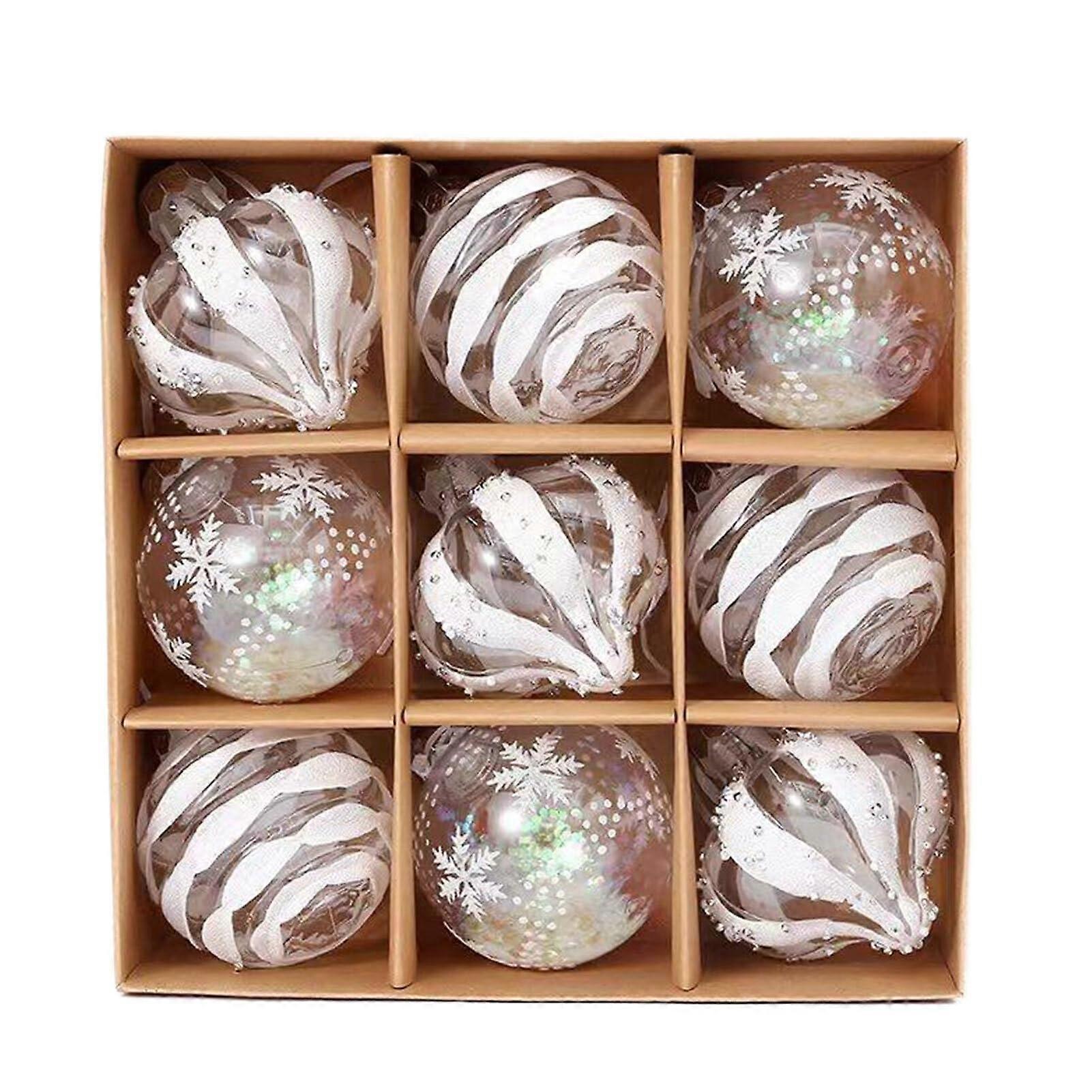 PET Christmas Tree Decorations 9-Pack White Baubles For Christmas Tree Ornaments