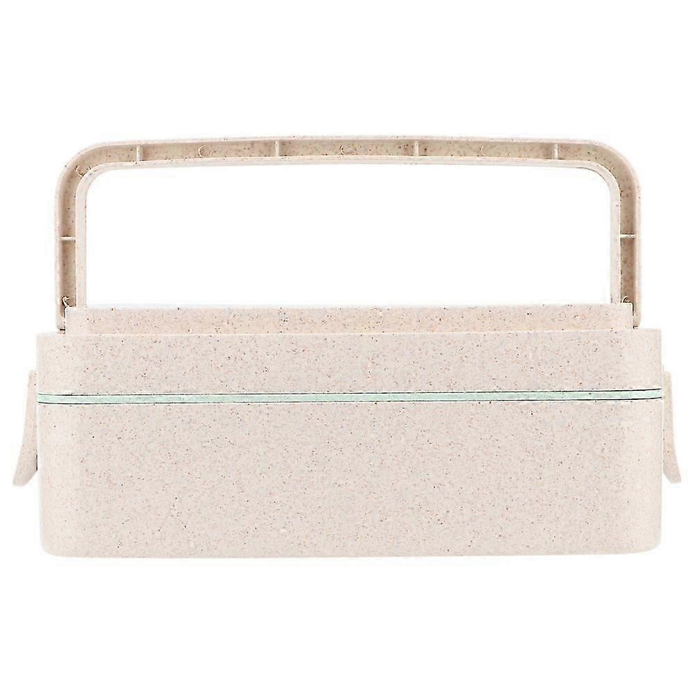 Eco-Friendly Wheat Straw Double Layer Lunch Container with Integrated Chopsticks and Spoon