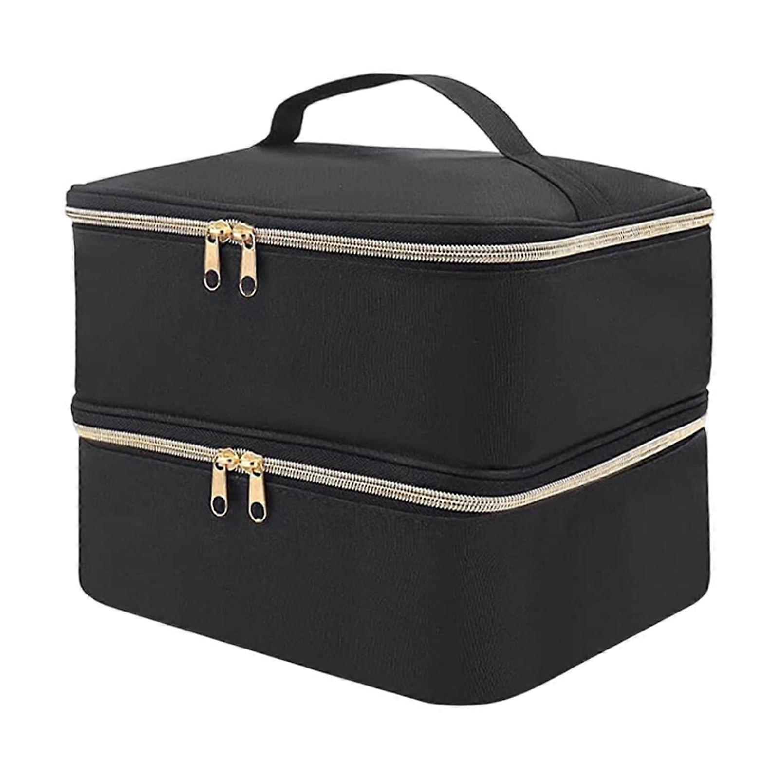 Nail Polish Storage Organizer Large Compartment Lined Interior Double Layer Travel Case Black Fits Bottles