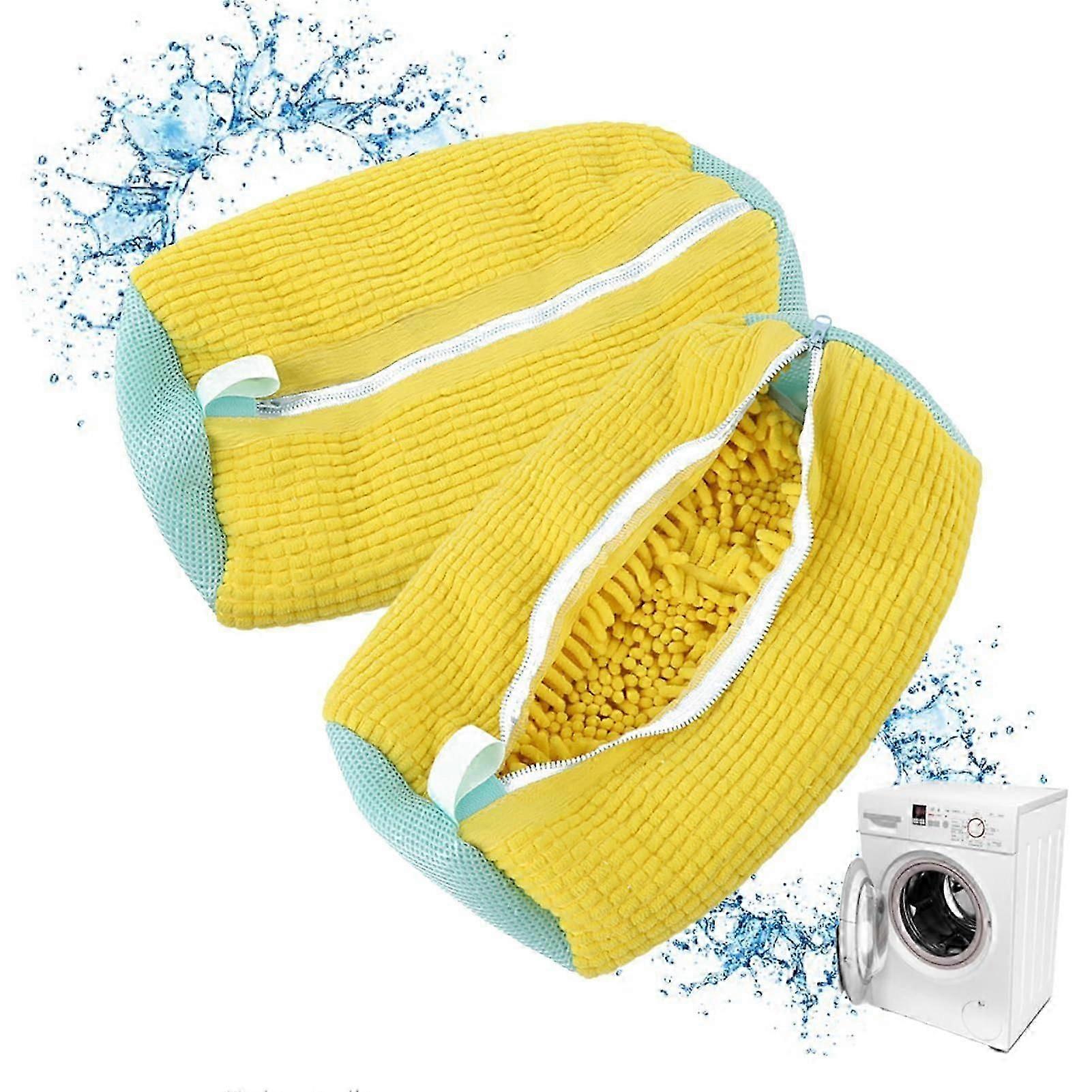 Nettpose for vask av sko, beskyttende skopose for maskinvask, 2-delt gult sett