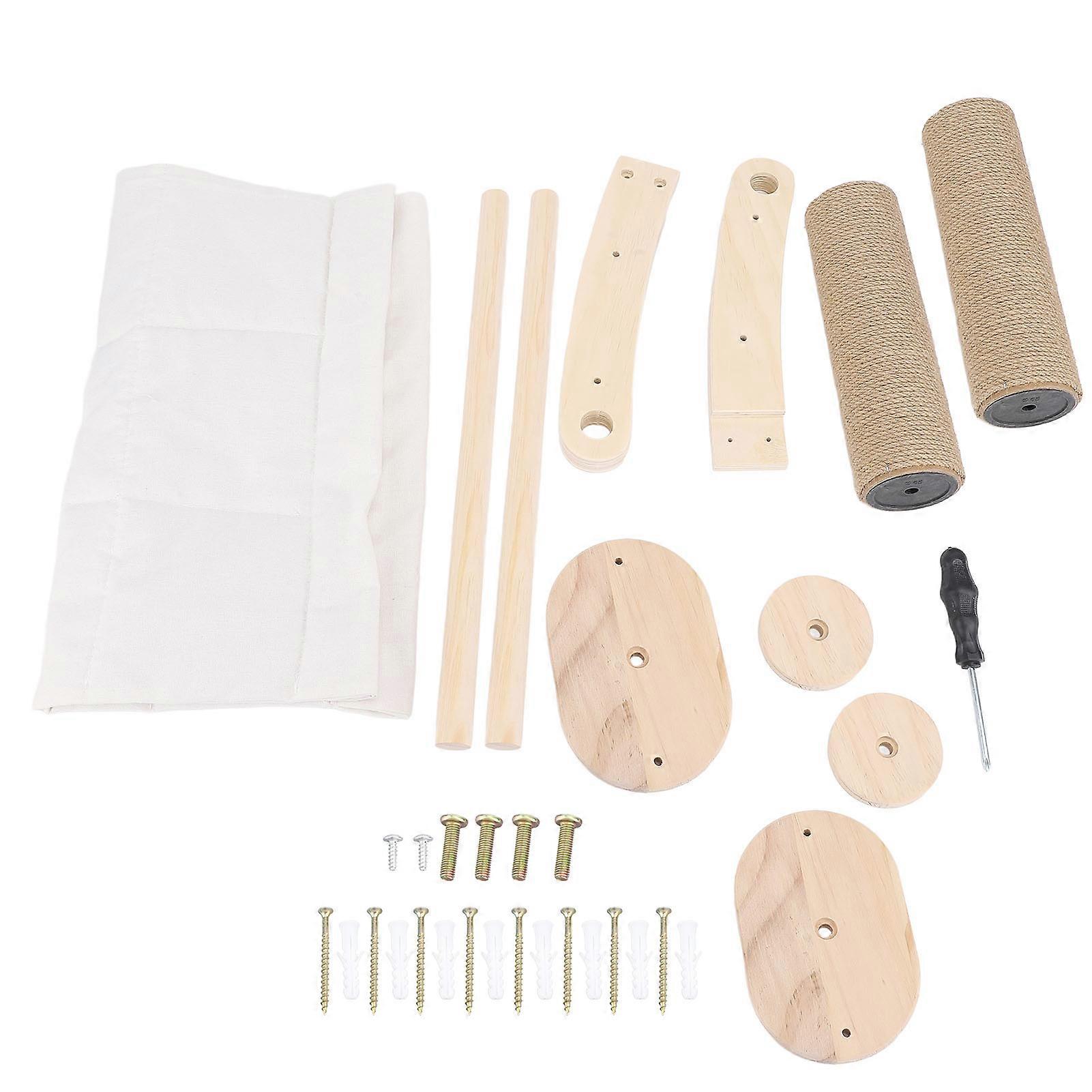 Cat Wall Steps with Hammock Multi Layer Birch Wood Cat Climbing Stairs Wall Mounted Stable Safe Space Saving Support