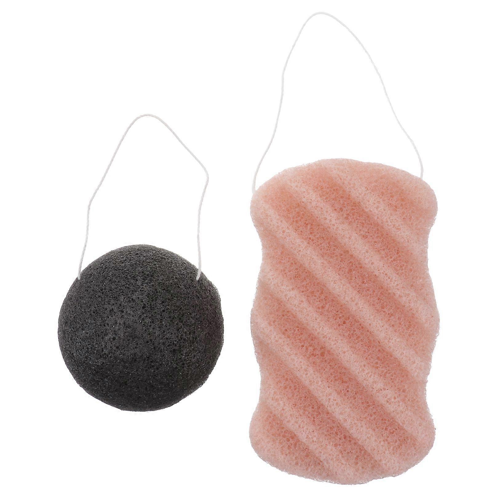 2 Pcs Konjac Sponge Set with Activated Bamboo Charcoal Body Facial Sponge Deep Cleansing Sponge for Skin Care(Random Color)