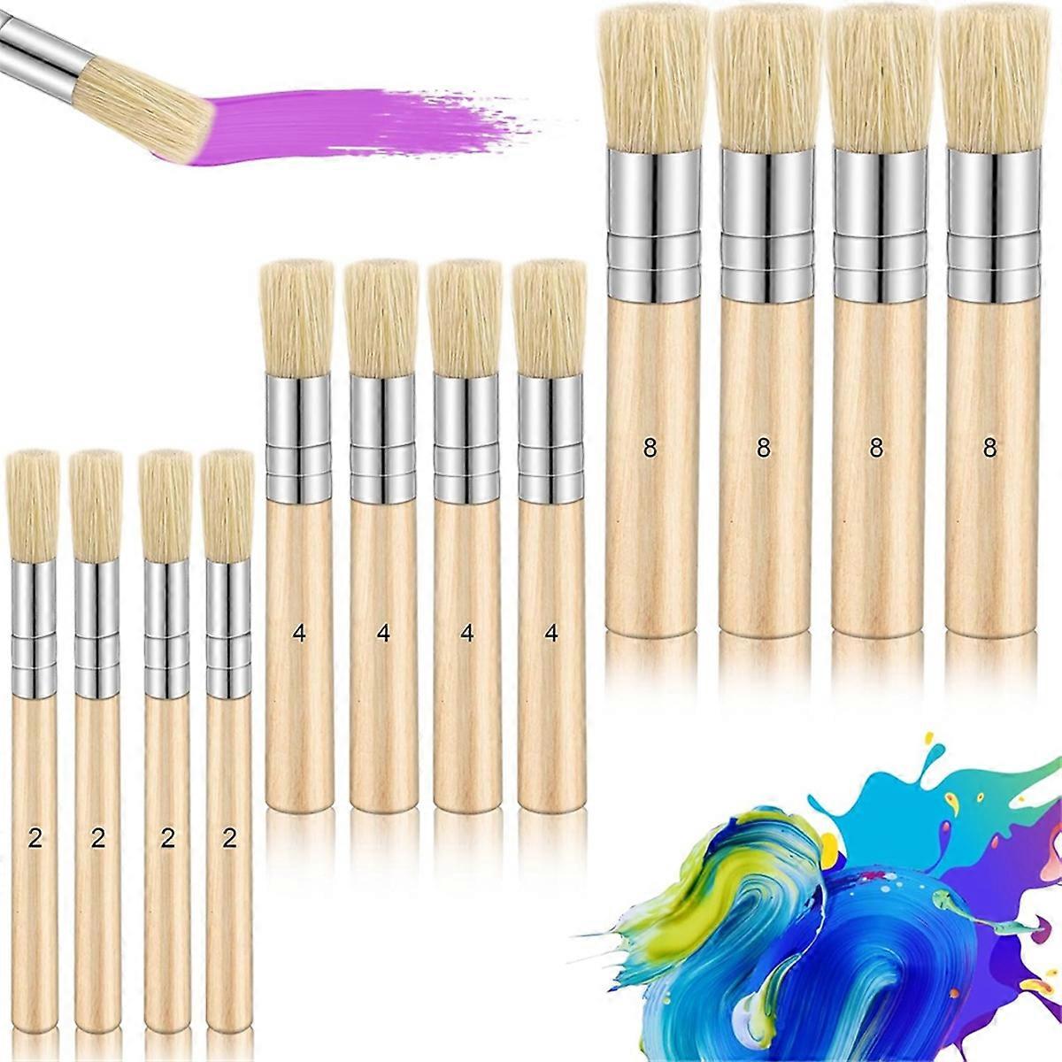 12 Pieces Wooden Stencil Template Paint Brushes Wooden Handle Painting Brush for Watercolor Art Painting DIY Crafts