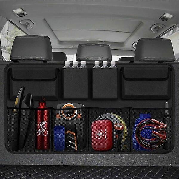 Car trunk organizer with multiple pockets and hanging design to save space