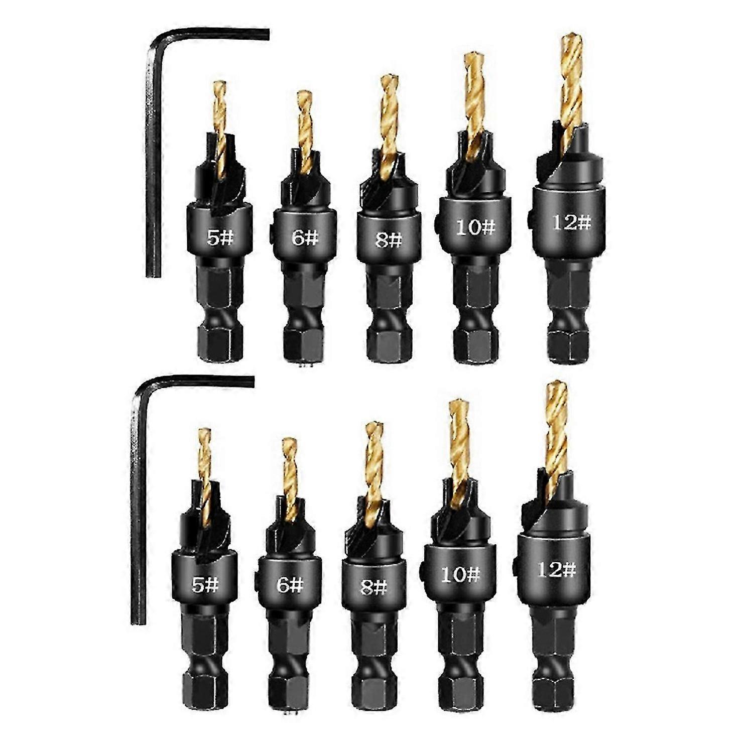 Countersunk Drill Hexagonal Handle Steel Hole Opener Set Gold
