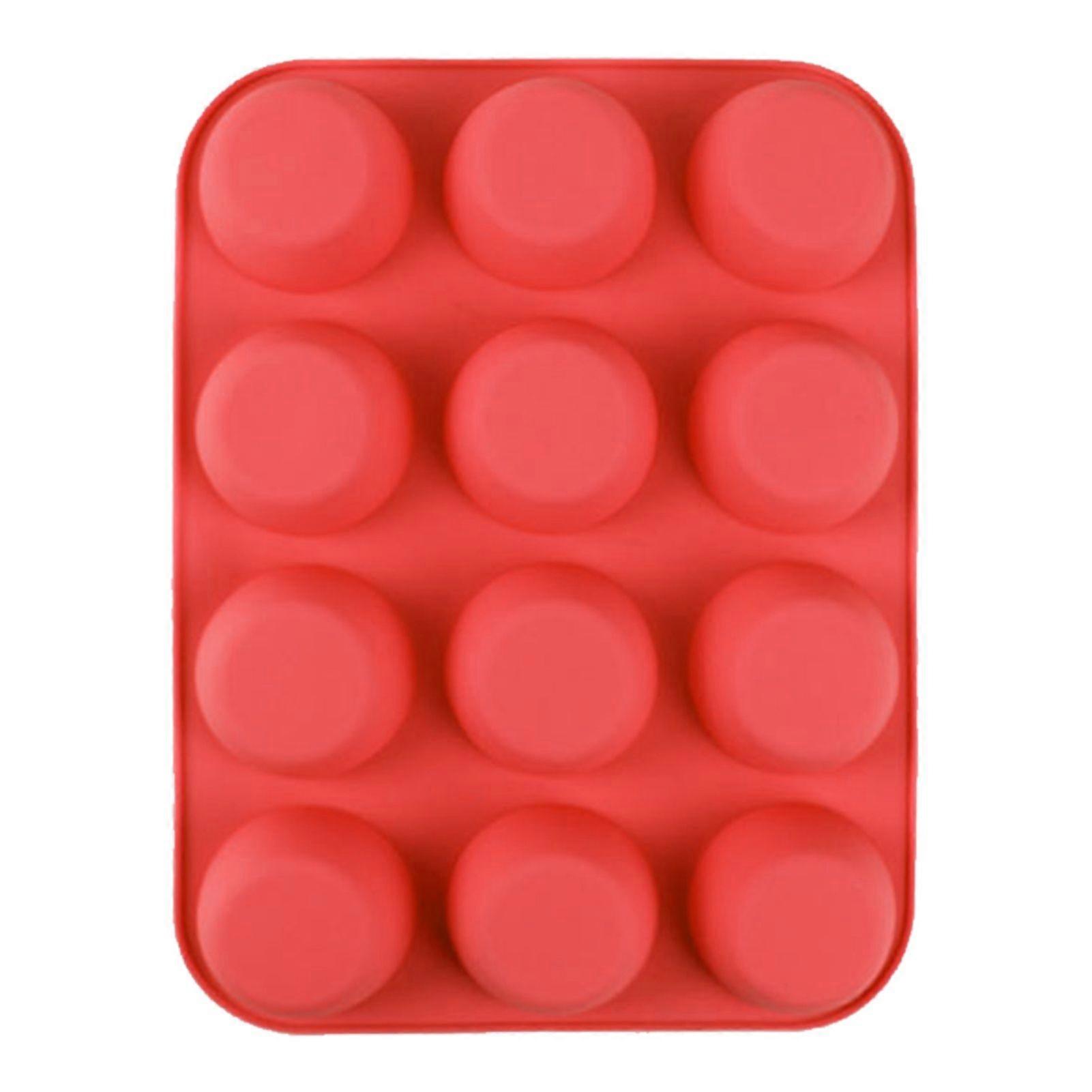 12 Cupcake Pan Soft Silicone Round Shape Easy Release Muffin Pan for Cupcake Muffin Gelatin Soap Candle Big Red