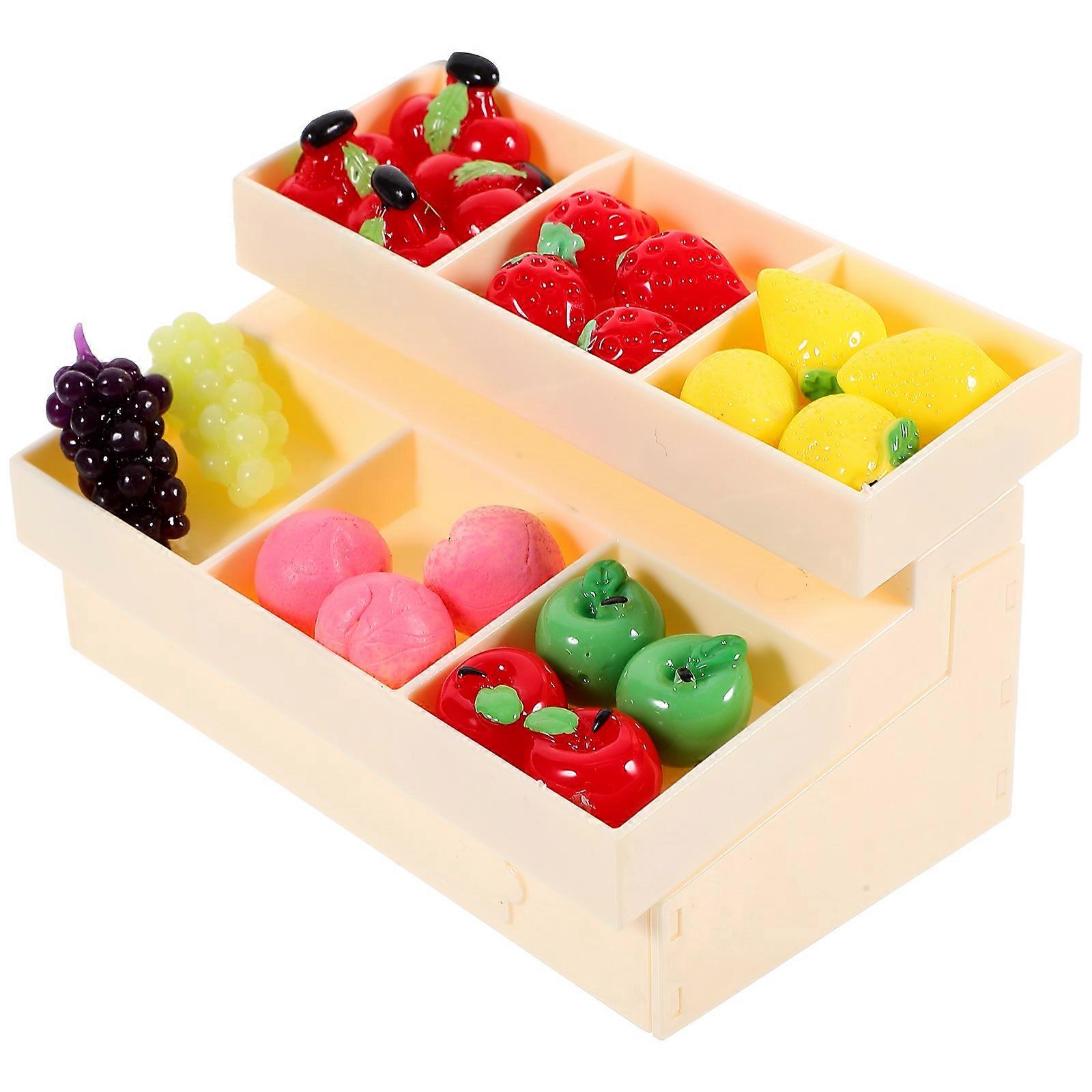 Fruit Stall Model Mini Vegetable Rack Doll House Diy Model Educational Tool Beige Plastic Suitable for 1 Set