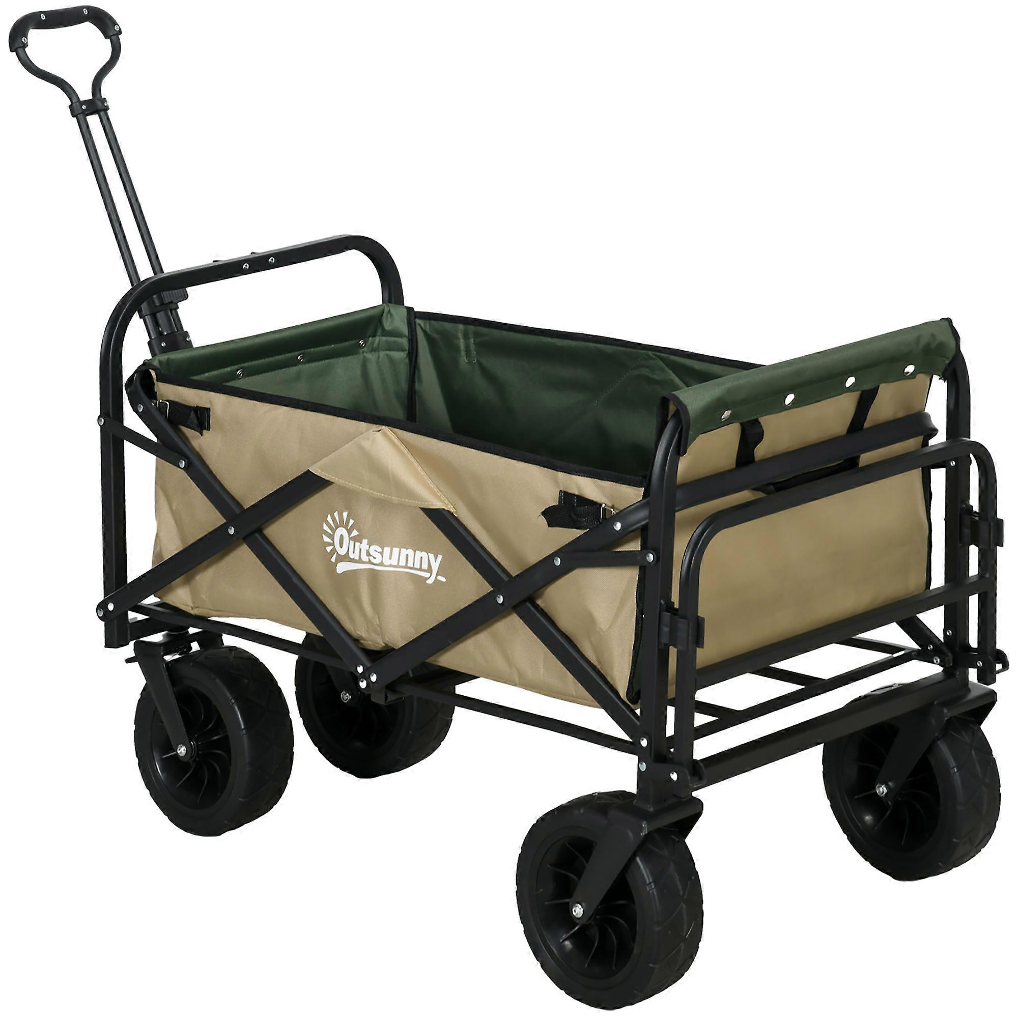 Foldable utility wagon with handle, 100 kg capacity, Oxford fabric in khaki,