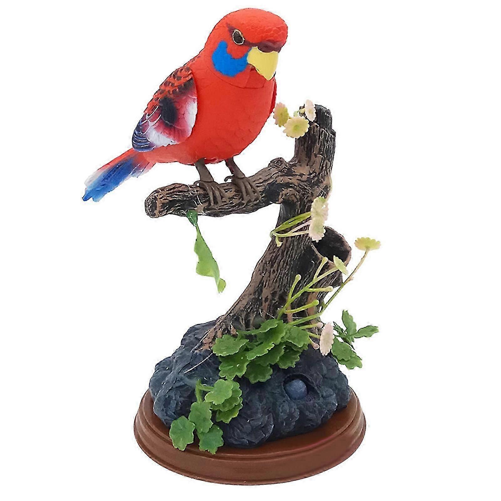 Singing & Chirping Bird with Moving Beak & Tail | Sound-Activated Battery-Operated Parakeet on Branch | Desk & Room Decor