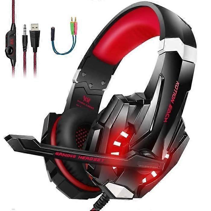 AUDBURN Noise Cancelling Gaming Headset - ABURNUDREY - Red - Surround Sound - Noise Cancelling Microphone - Wired