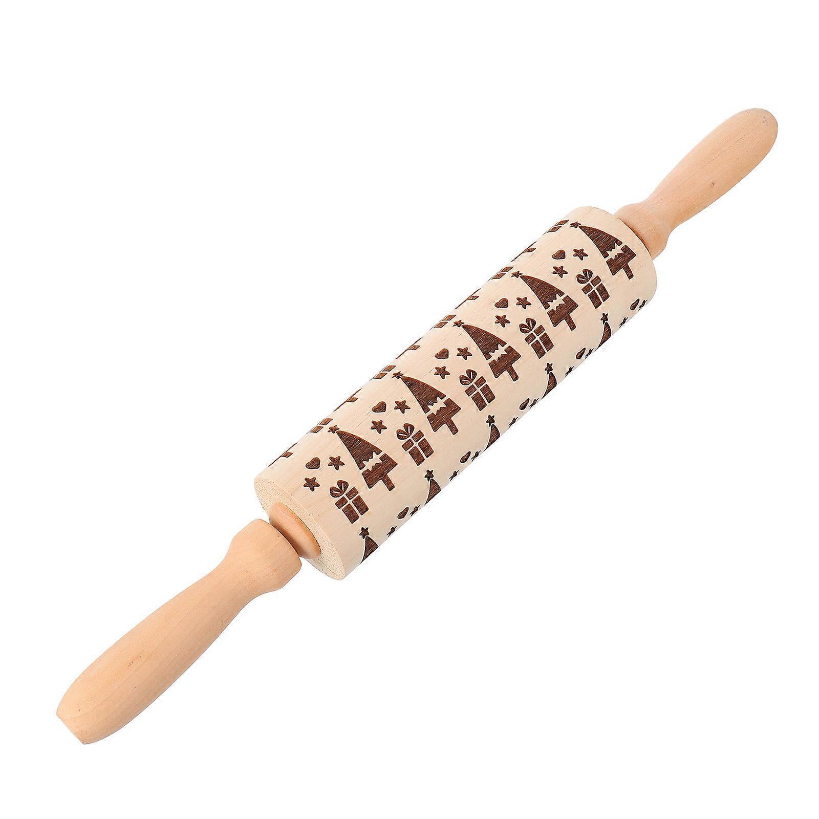 Embossing Rolling Pin Wooden Christmas Pattern for Baking 1Pcs