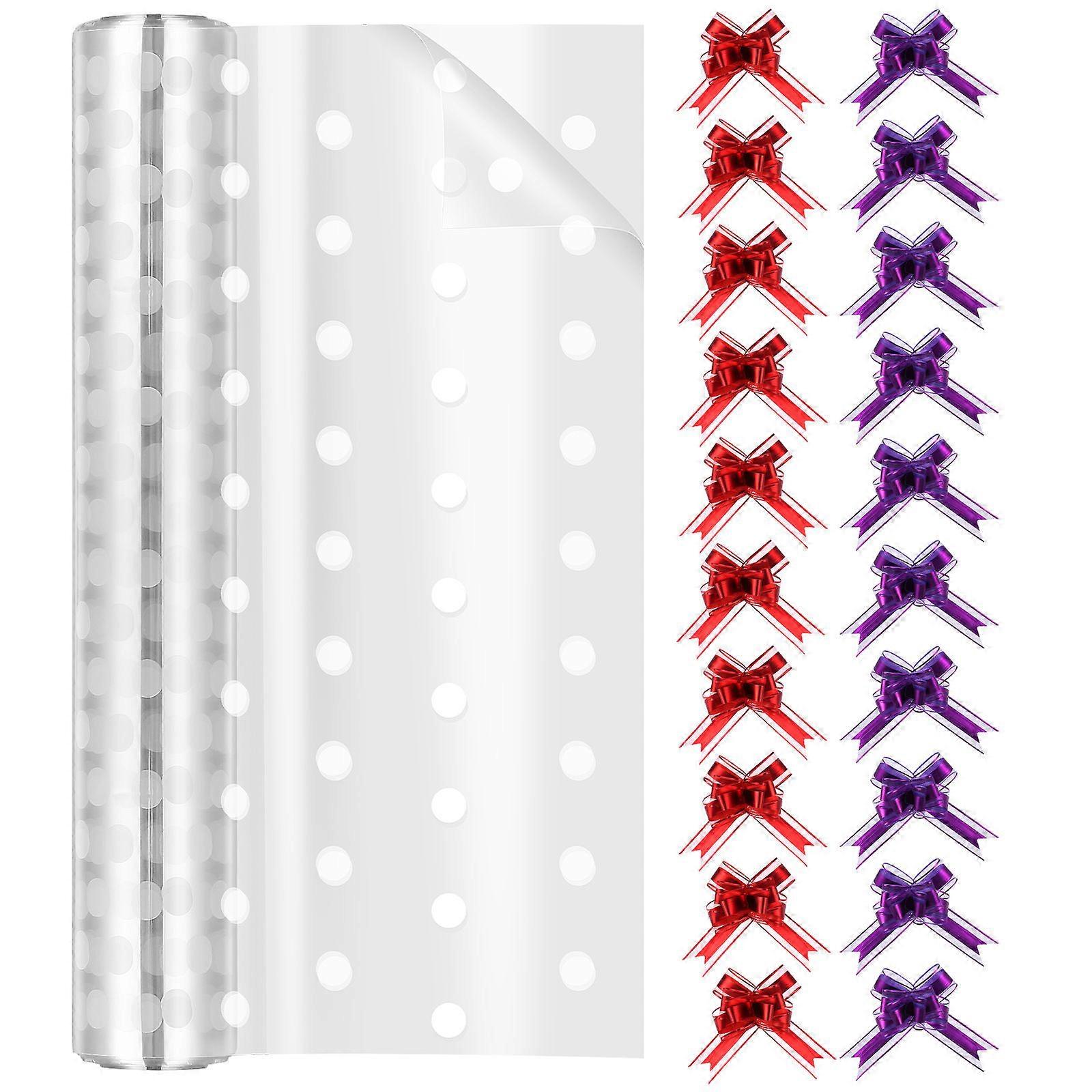Clear White Dots Cellophane Wrap Roll for Packing Use Plus Flower Ribbons
