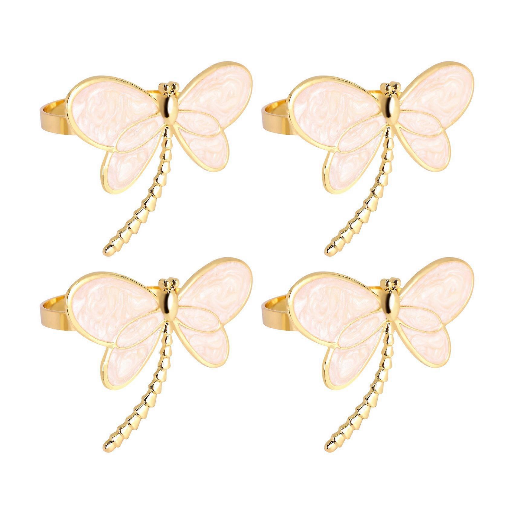 4 Piece Set, Gold Dragonfly Napkin Ring Napkin Holder,for Wedding
