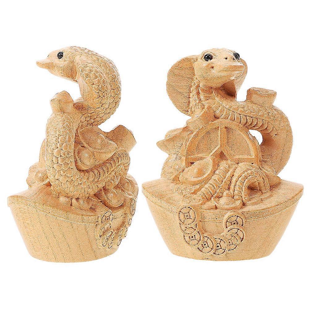 Wood Snake Ornament Mini Snake Statue for 4Pcs Chinese Zodiac Decor