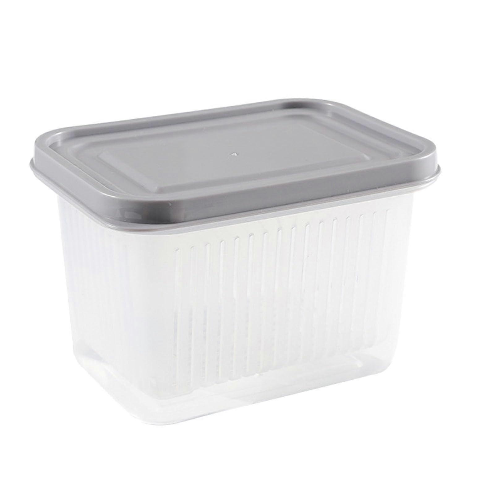 Food Container Drain Box with Lid, PP Plastic Onion Ginger Garlic Storage, Kitchen Fridge Organizer, BPA-Free, 1.5L