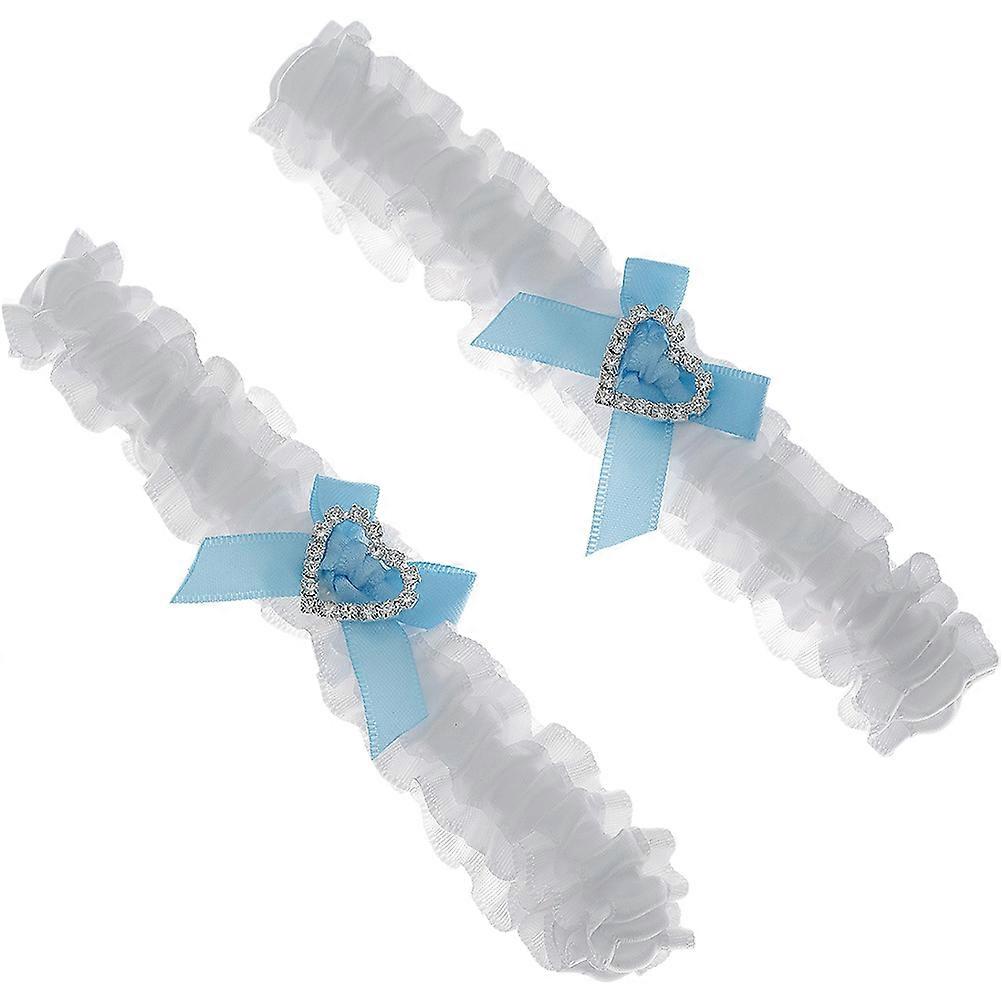 Wedding Lace Garter Set for Bride with Elegant Ribbon and Rhinestone 8Pcs