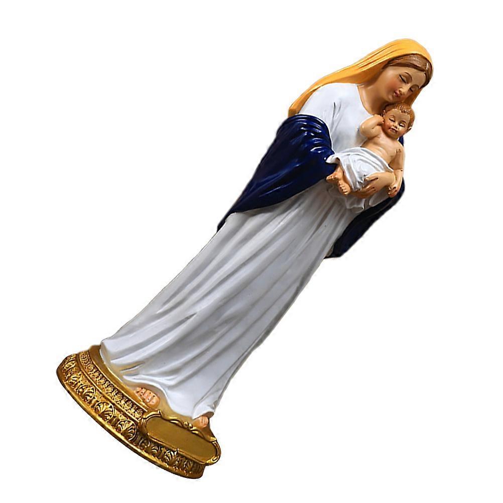 Resin Virgin Mary Figurine Desktop Ornament for Home Use 2Pcs White Statue