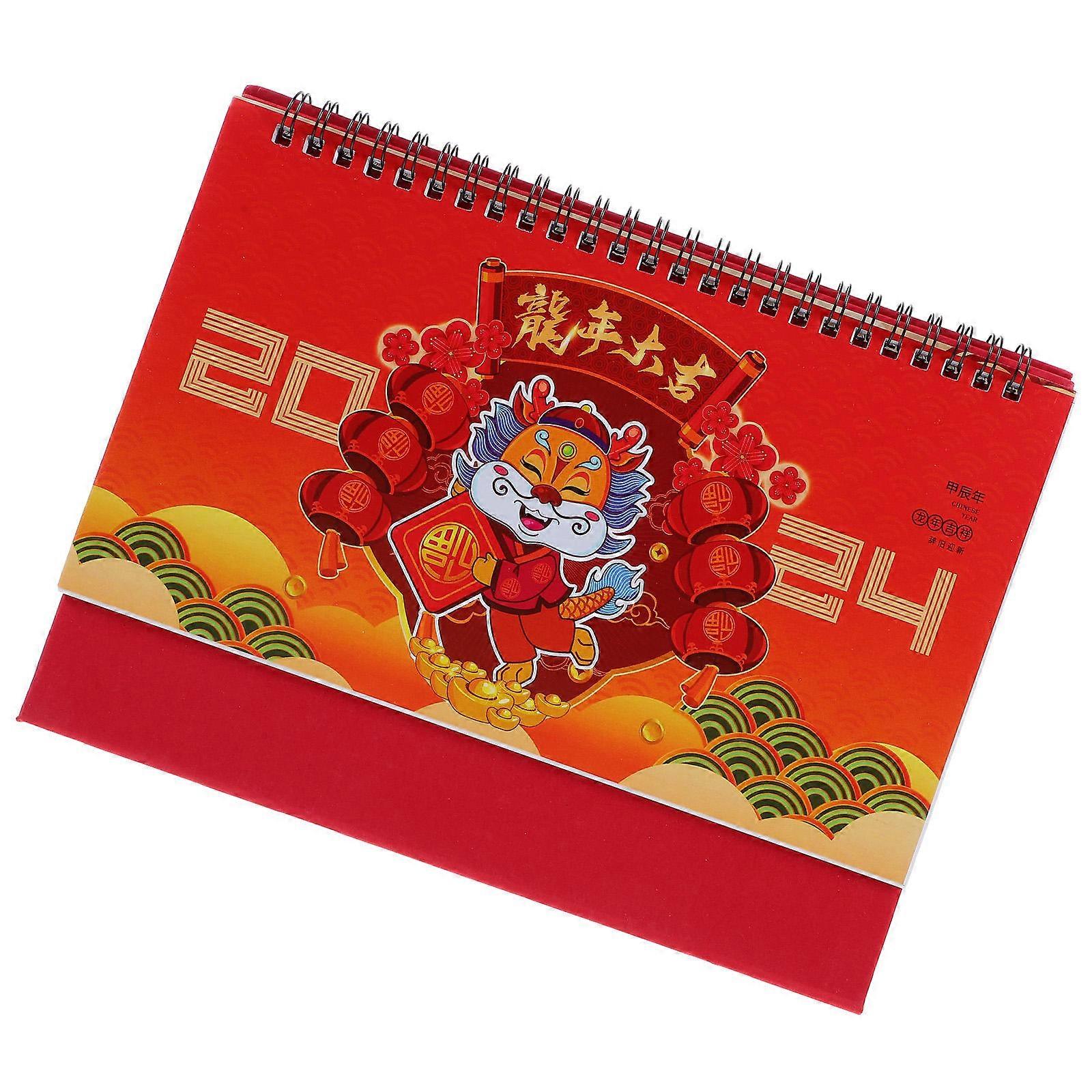 Dragon Year Desk Calendar Paper Material Monthly Calendar 2024 Coil Binding