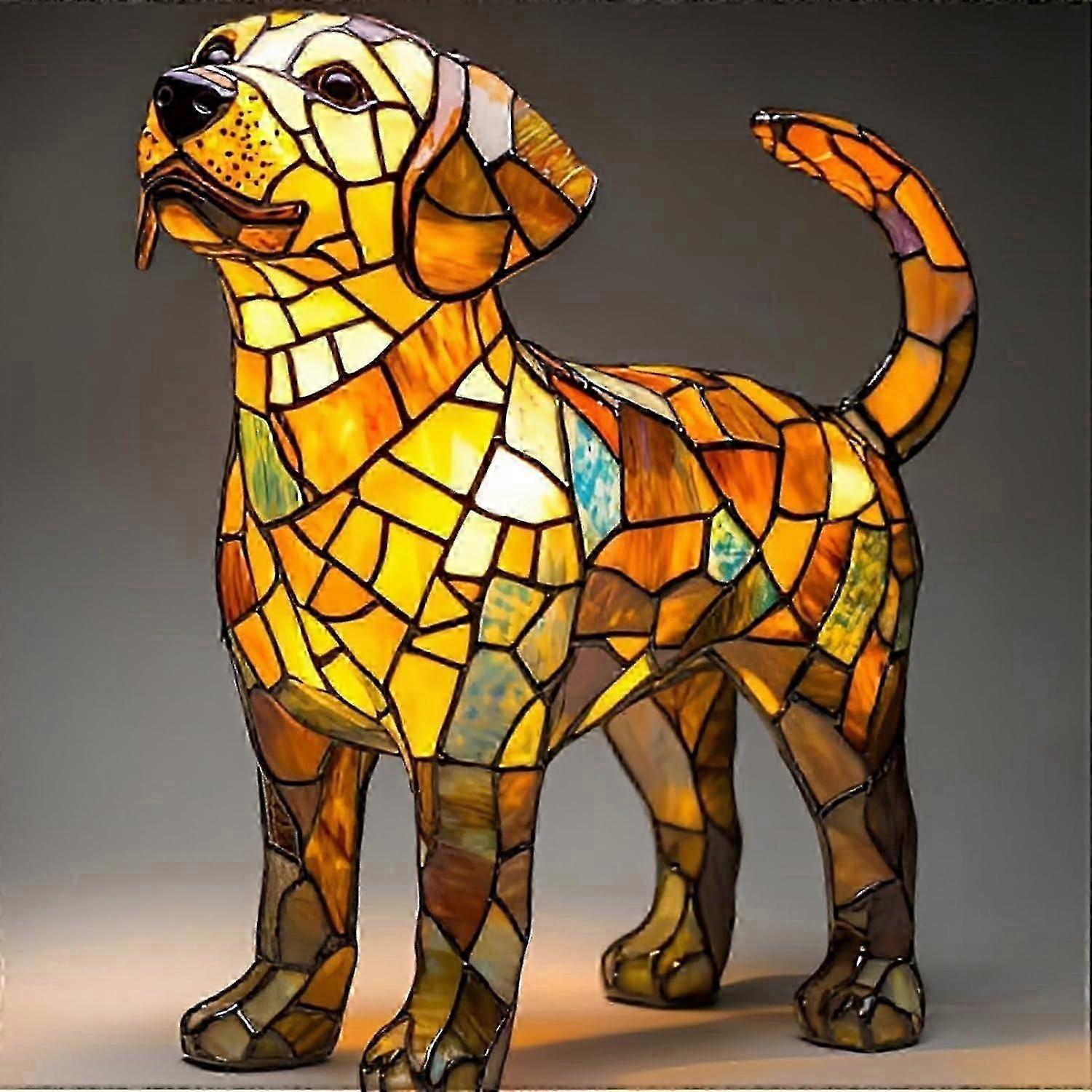 ステンドグラス犬用LEDテーブルランプ - パグ&フレンチブルドッグ 