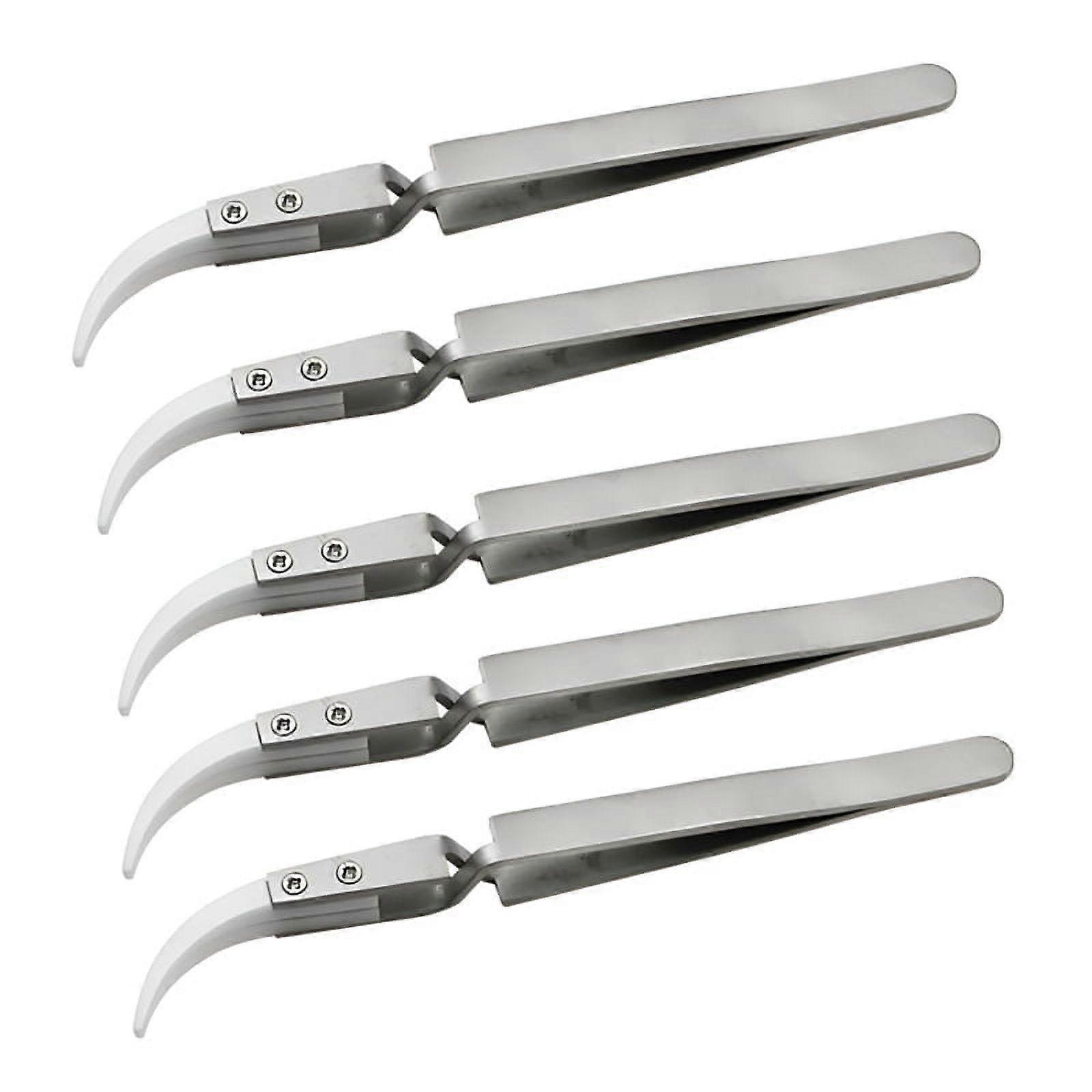 5PCS Ceramic Tip Electronic Soldering Tweezers,Anti-Static Reverse Acid Precision Chuck Ceramic Tweezers-A