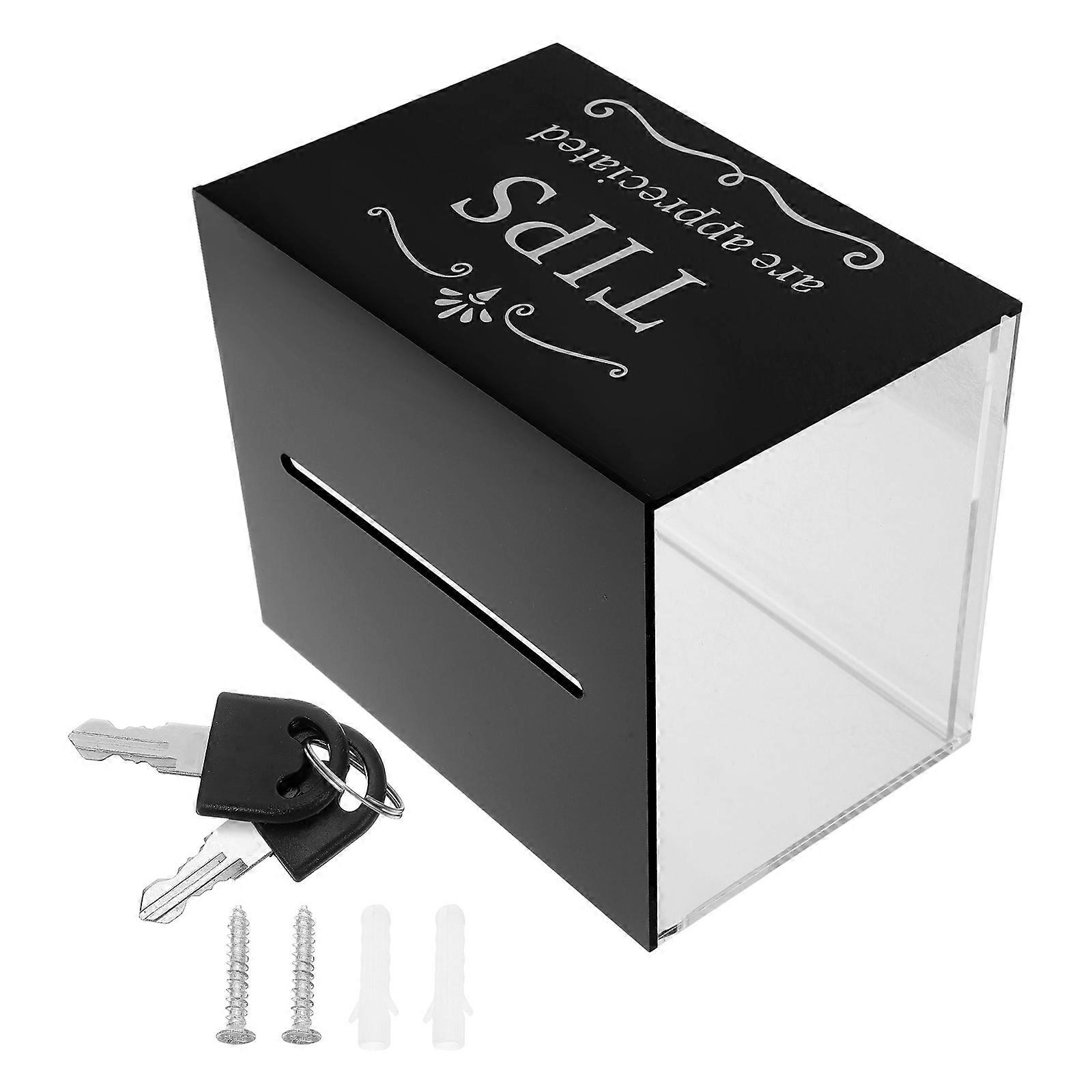 Acrylic Tip Jar with Lock Black for Party Featuring Dust Proof Design