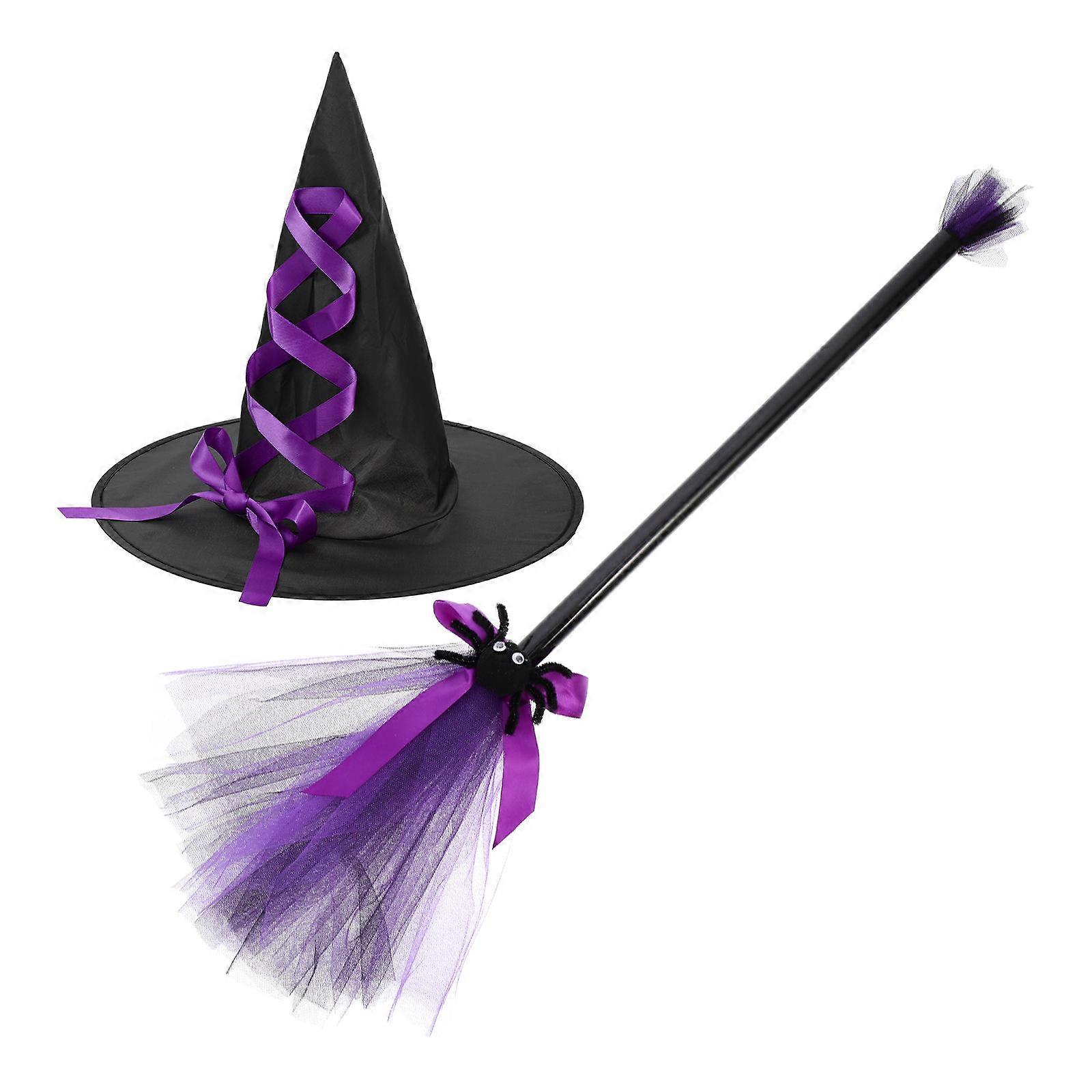 Witch Hat Broom Kit Halloween Hat for Party Use 5Sets Masquerade