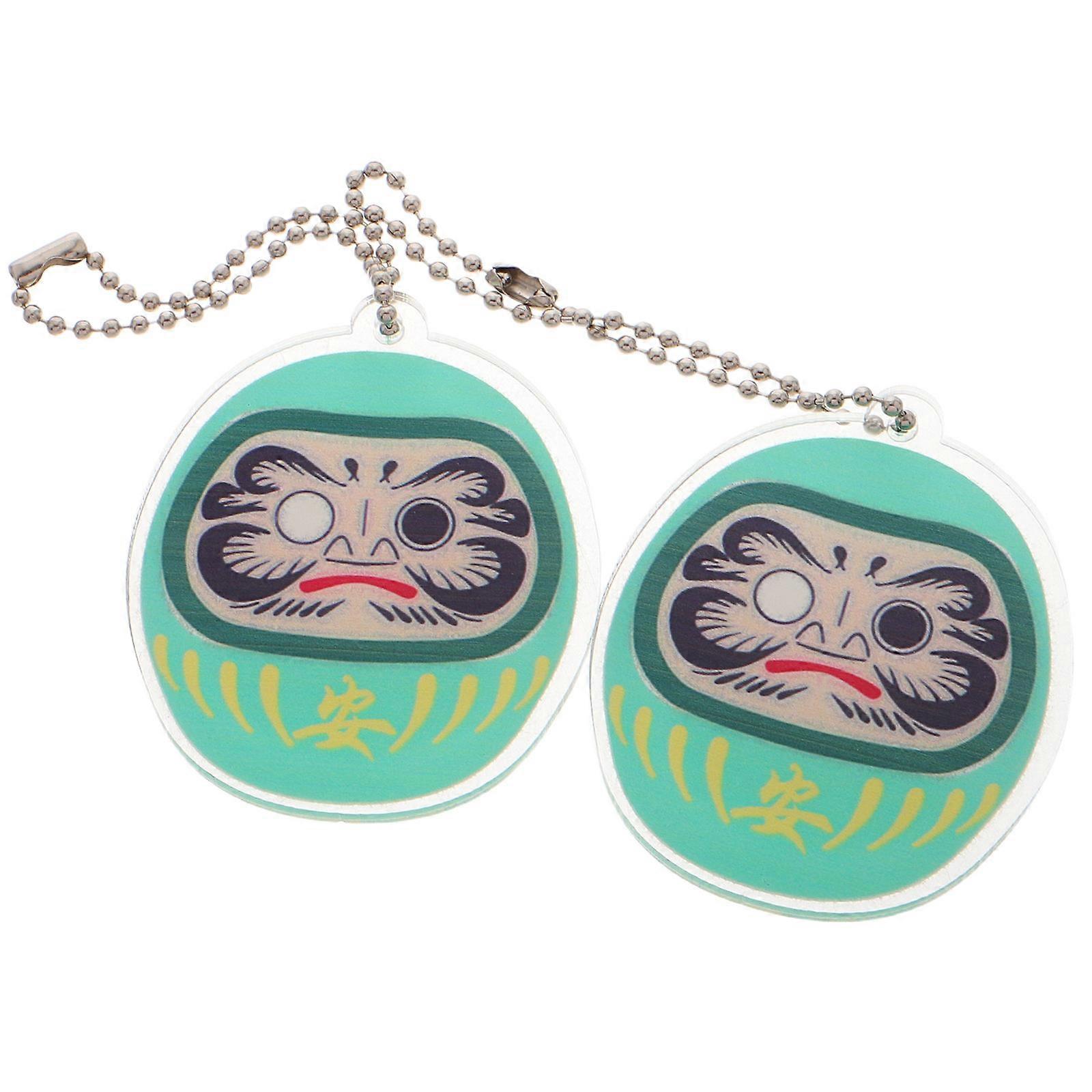 Japanese Daruma Keychain Accessory for Blessing Wealth 4Pcs Green Acrylic Pendant