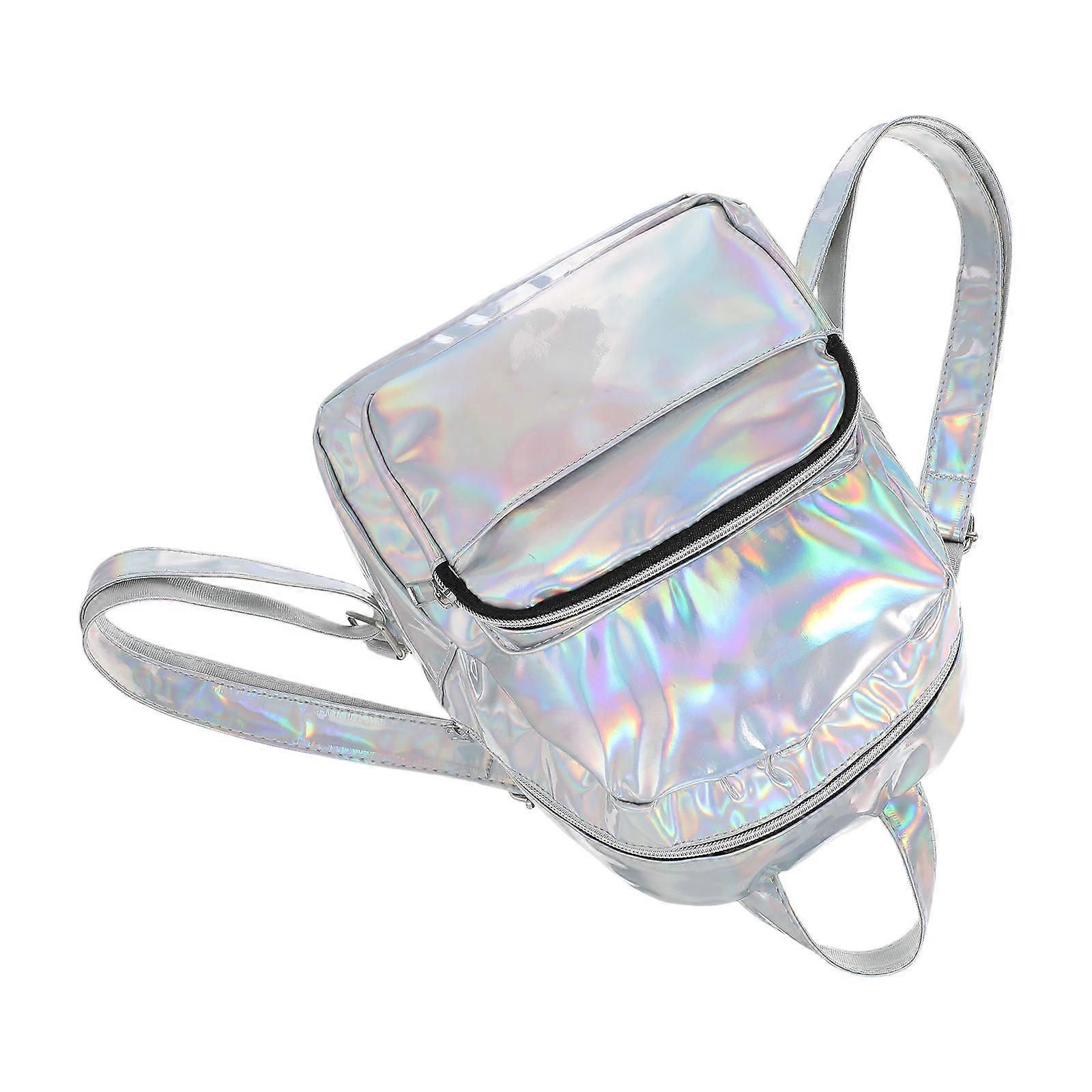 Grey Holographic School Backpack for Girls with Spacious Design 2Pcs Set